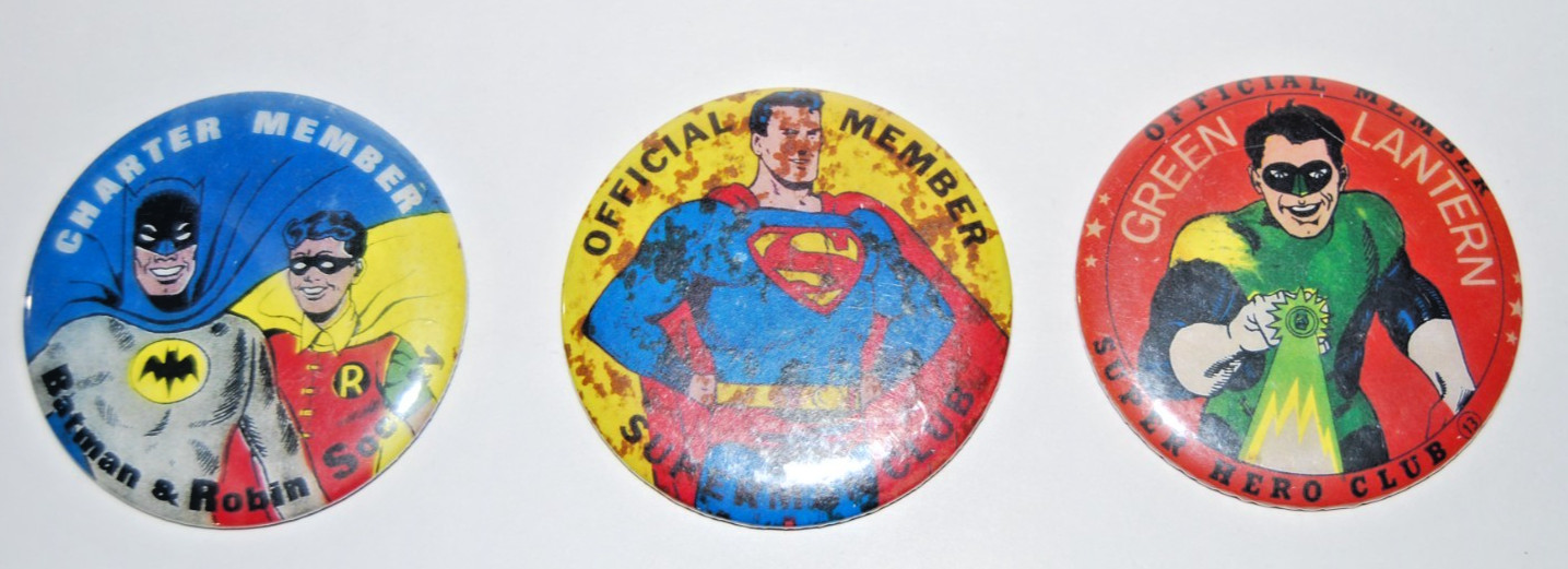 Vintage 1966 DC Comics Super Hero Club Pinback Buttons Lot Batman Superman GL 3"