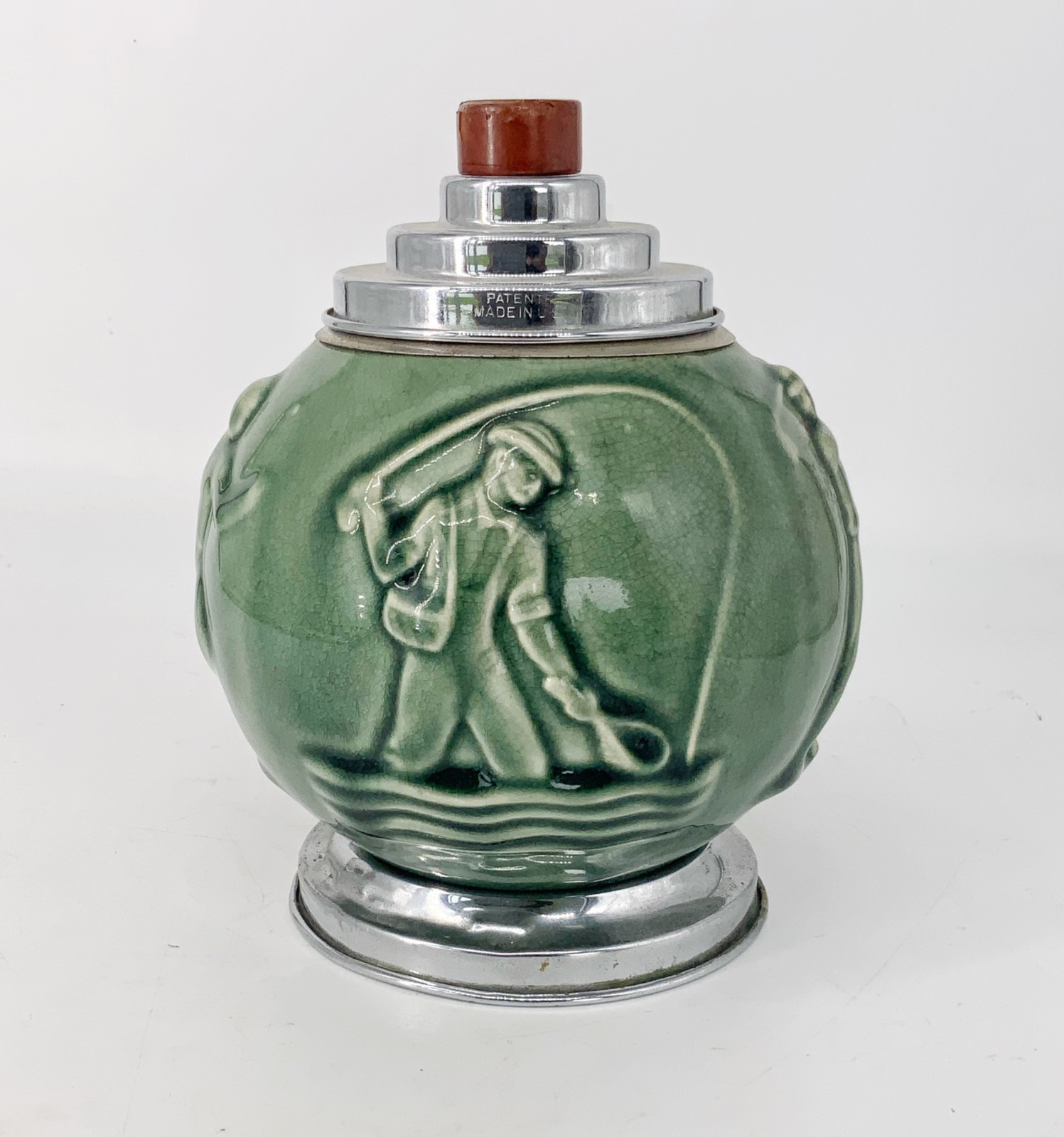 Antique vintage Rookwood pottery Sports pop up cigarette holder Fisherman golfer Antique vintage Rookwood pottery Sports pop up cigarette holder Fisherman golfer