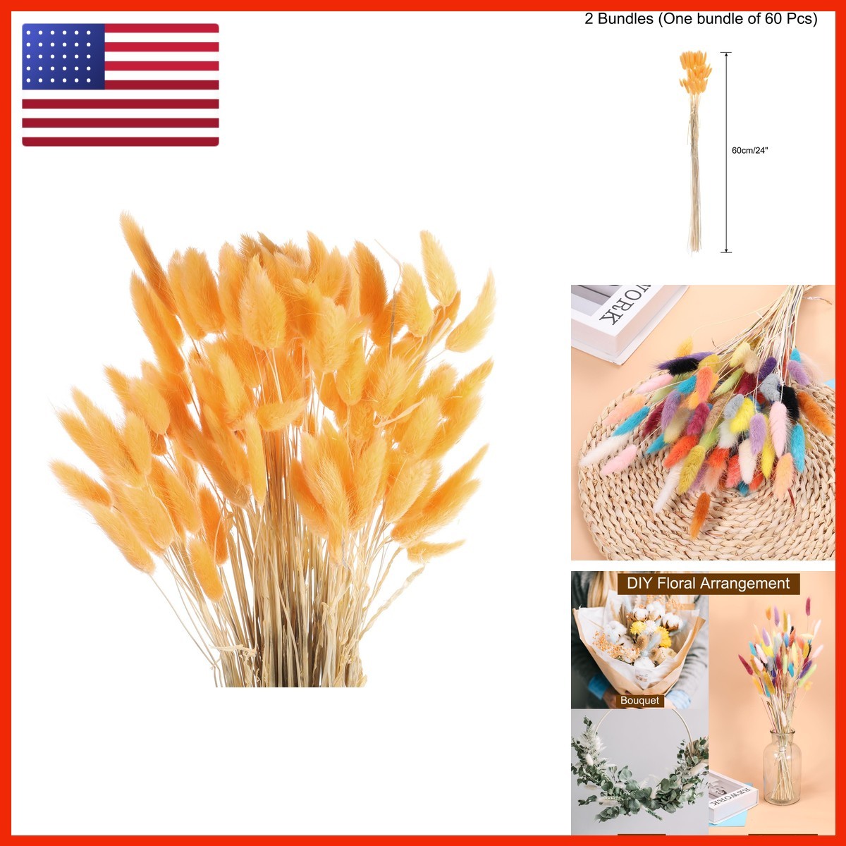 MECCANIXITY 120pcs Rabbit Bunny Tails Dried Flowers 24" Mini Pampas Grass Light MECCANIXITY 120pcs Rabbit Bunny Tails Dried Flowers 24" Mini Pampas Grass Light