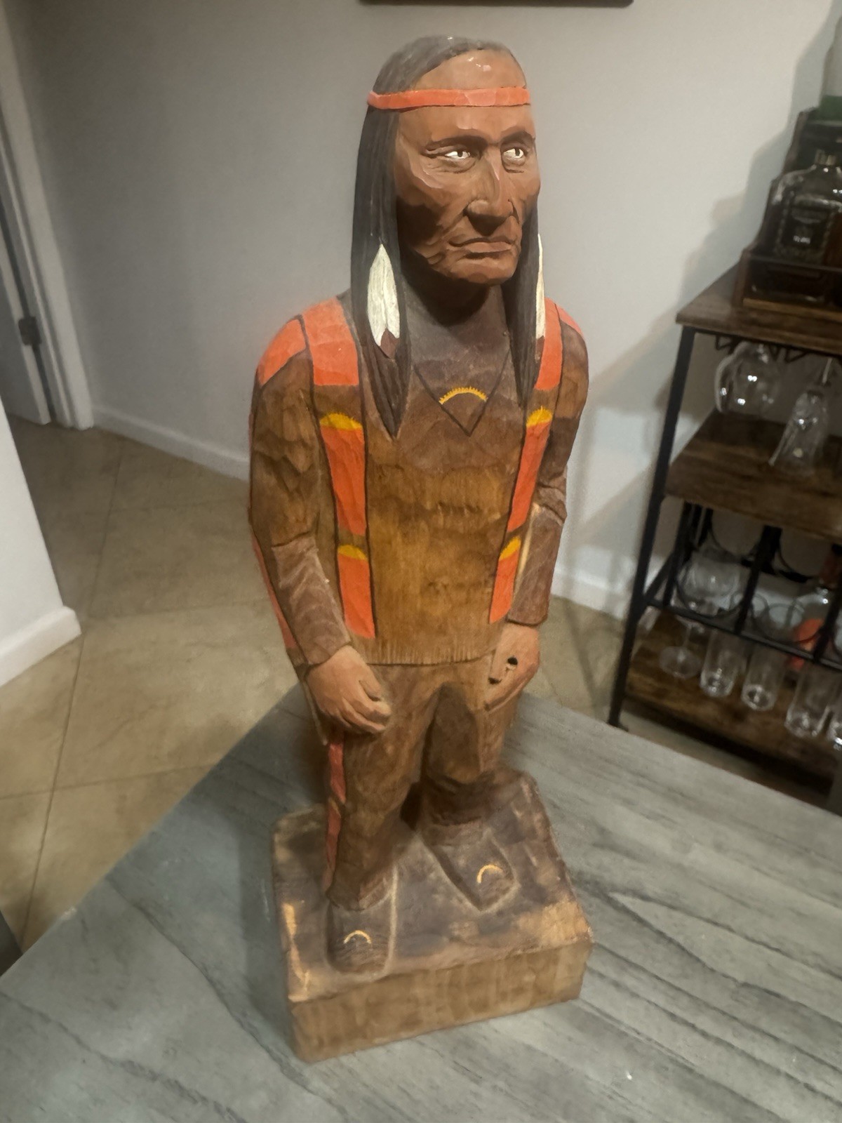 Charles Widmer Carved Wood Native American Man Scout Chief 19” Tall Vintage Charles Widmer Carved Wood Native American Man Scout Chief 19” Tall Vintage