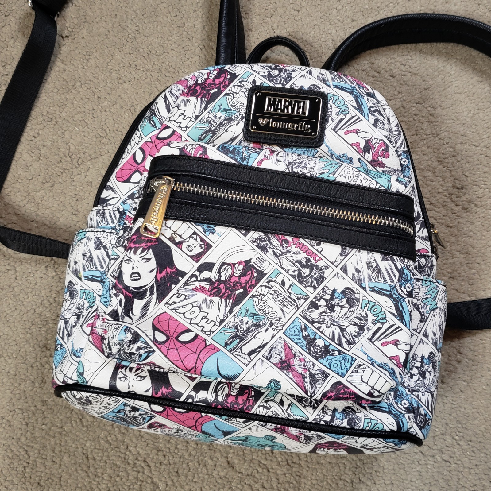 Loungefly Marvel Mini Backpack White Comics AOP Hulk Iron Man Spiderman Cartoon Loungefly Marvel Mini Backpack White Comics AOP Hulk Iron Man Spiderman Cartoon