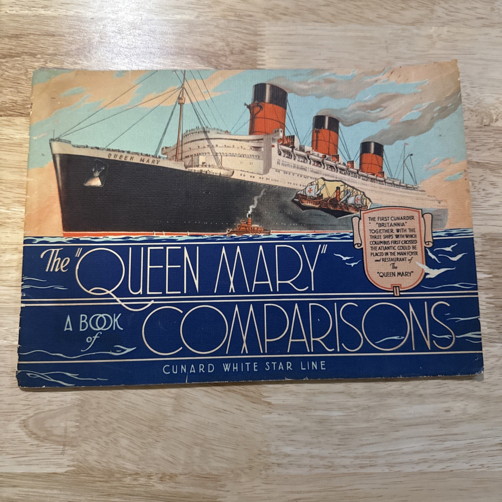c1936 VG+ CUNARD WHITE STAR LINE QUEEN MARY "COMPARISONS” BROCHURE 20 PAGES c1936 VG+ CUNARD WHITE STAR LINE QUEEN MARY "COMPARISONS” BROCHURE 20 PAGES