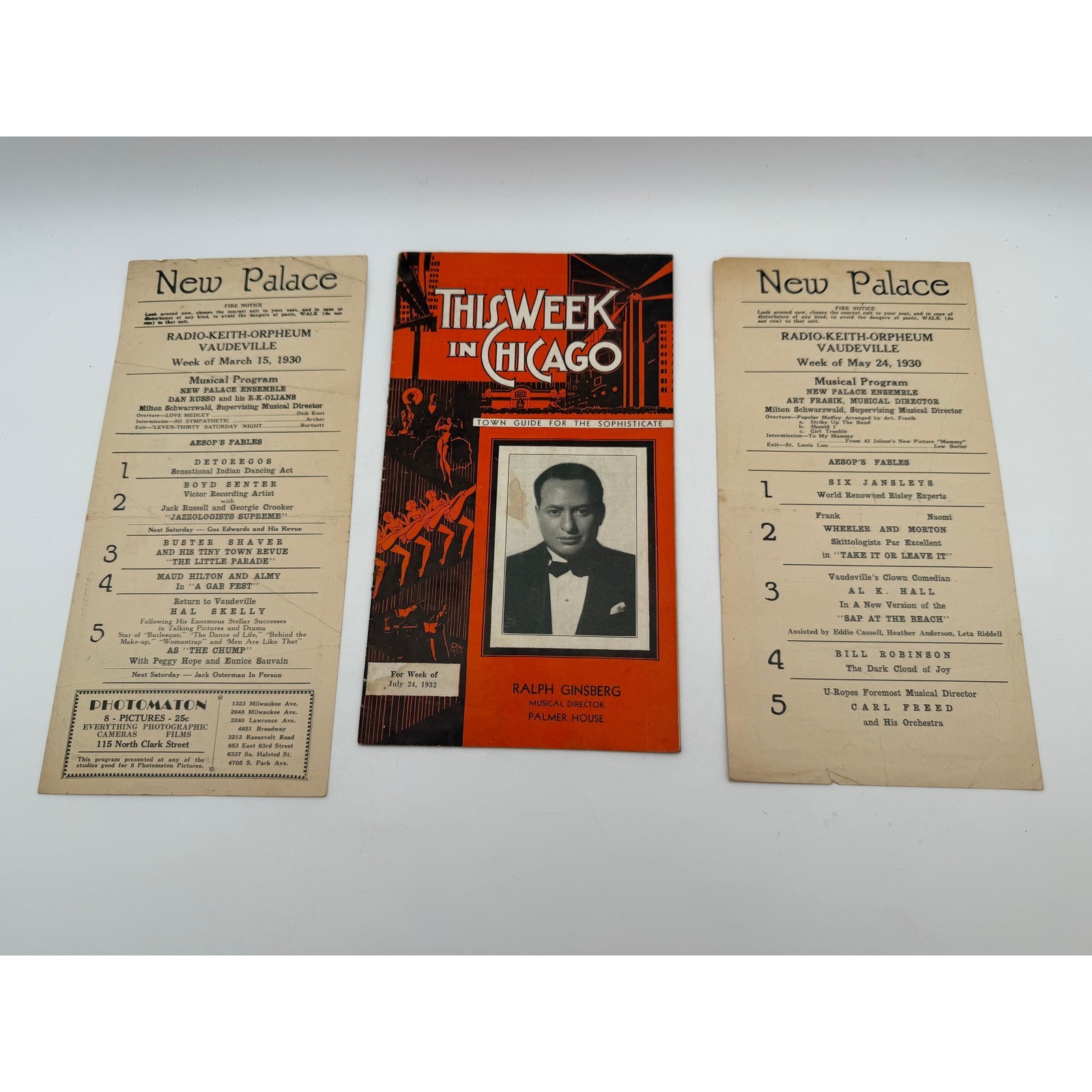 Vintage 1930-1932 Chicago Ephemera RKO Vaudeville Programs & Palmer House Guide Vintage 1930-1932 Chicago Ephemera RKO Vaudeville Programs & Palmer House Guide