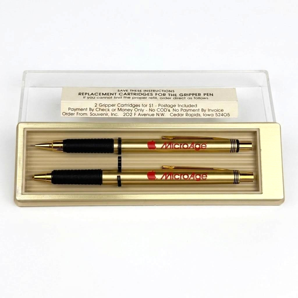 RARE Vtg 1970s Apple Computers MicroAge Promo Advertising Pen & Pencil Box Set RARE Vtg 1970s Apple Computers MicroAge Promo Advertising Pen & Pencil Box Set