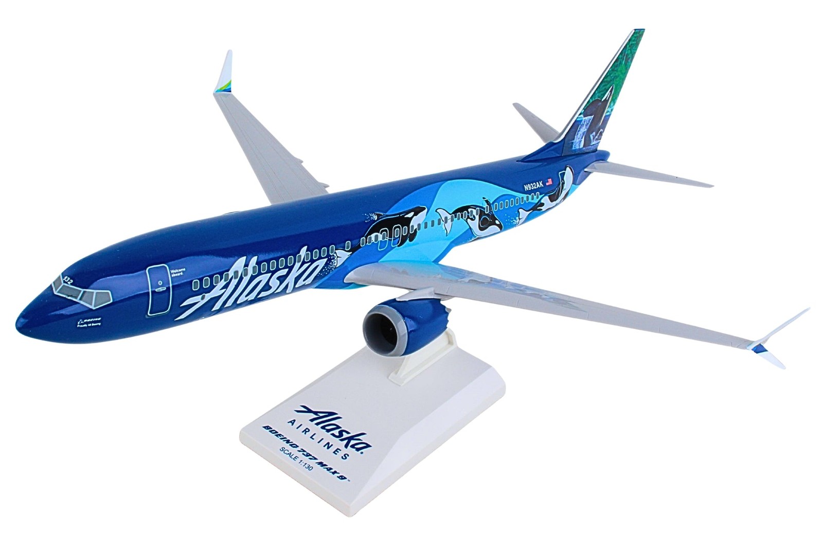 Skymarks SKR1110 Alaska Airlines 737-Max 9 Orca N932AK Desk Model 1/130 AV Model Skymarks SKR1110 Alaska Airlines 737-Max 9 Orca N932AK Desk Model 1/130 AV Model