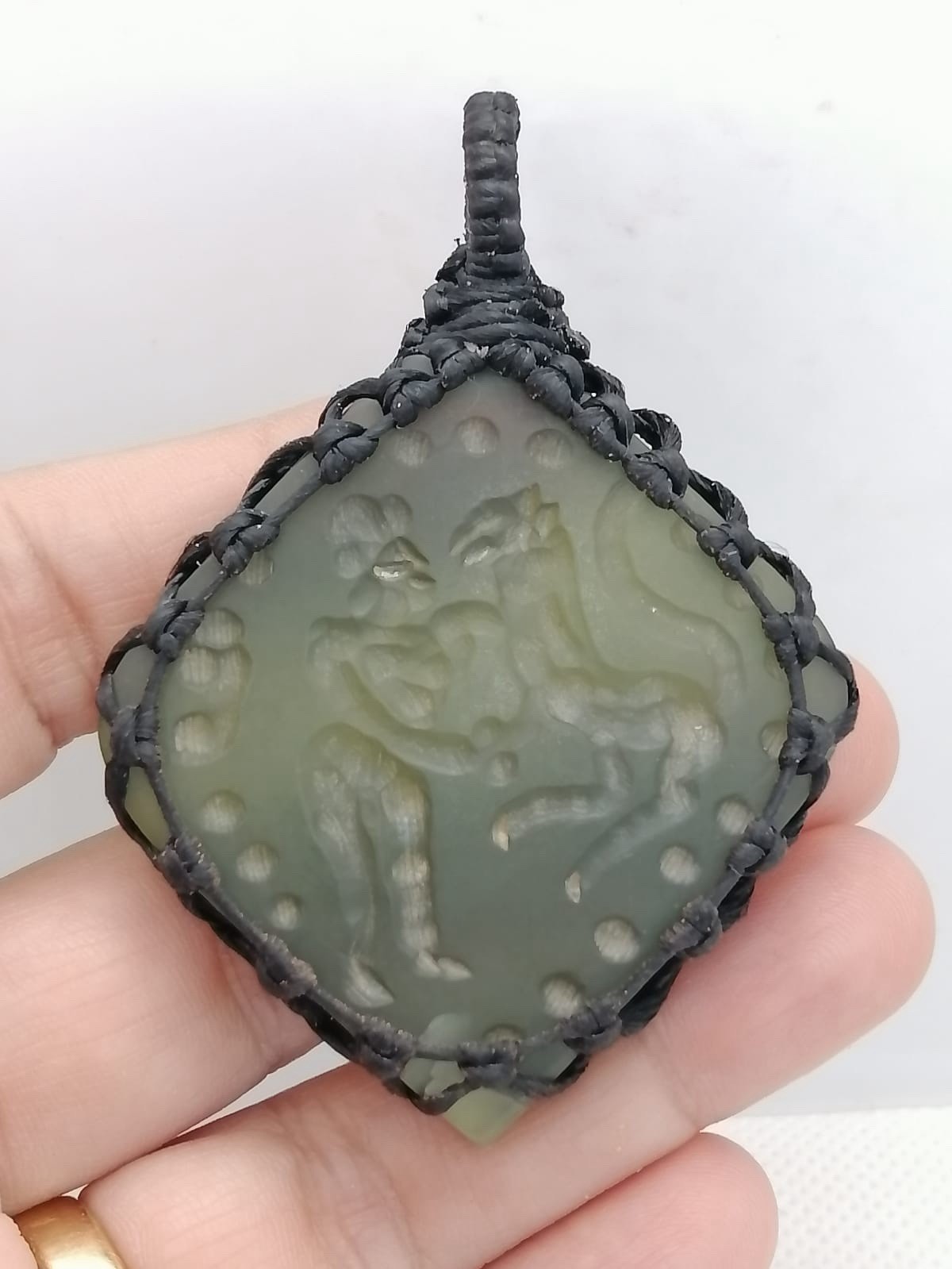 Afghan Old Jade  Stone King Intaglio Amulet Pendant ￼