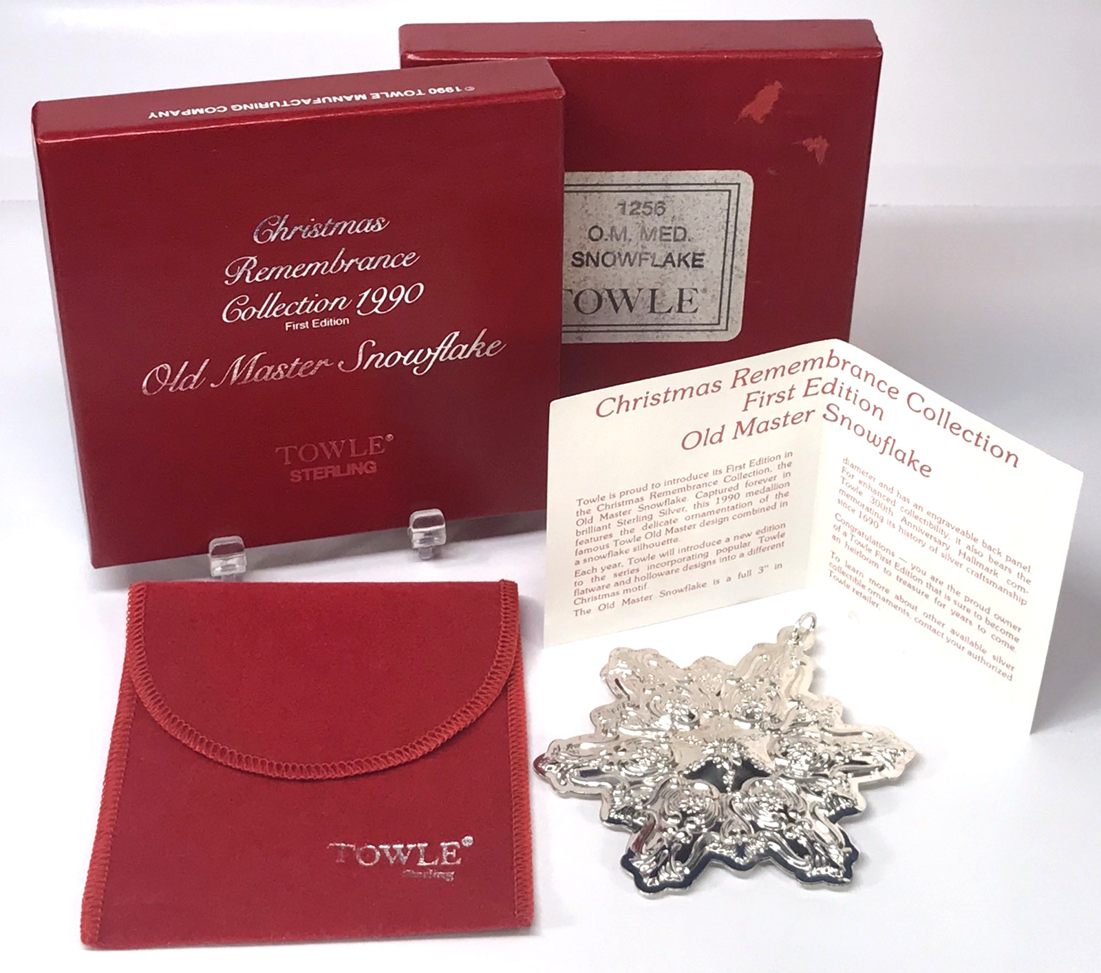 TOWLE 1990 STERLING OLD MASTER SNOWFLAKE ORNAMENT 1st ED BOX POUCH COA 20g TOWLE 1990 STERLING OLD MASTER SNOWFLAKE ORNAMENT 1st ED BOX POUCH COA 20g