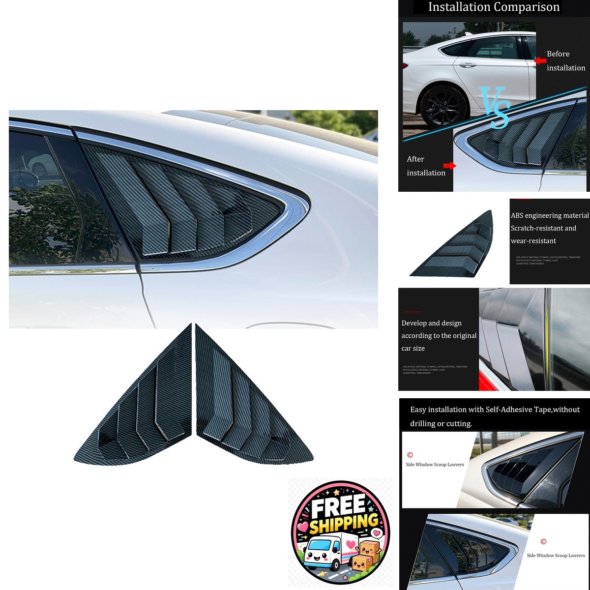 Boltry Window Louvers Carbon Fiber for Ford Fusion 2013-2021 Boltry Window Louvers Carbon Fiber for Ford Fusion 2013-2021