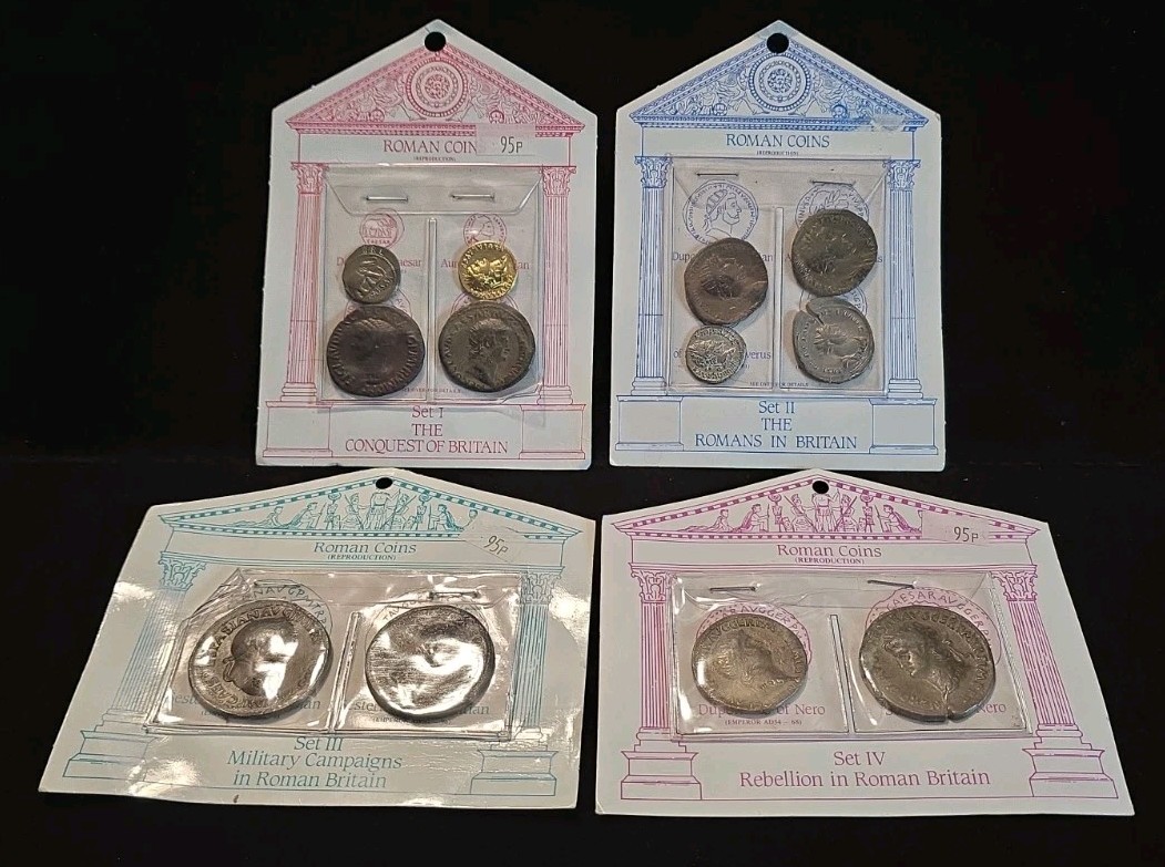 Reproduction Roman Coins, Sets 1 through 4, Coins in Roman Britain, 12 coins Reproduction Roman Coins, Sets 1 through 4, Coins in Roman Britain, 12 coins