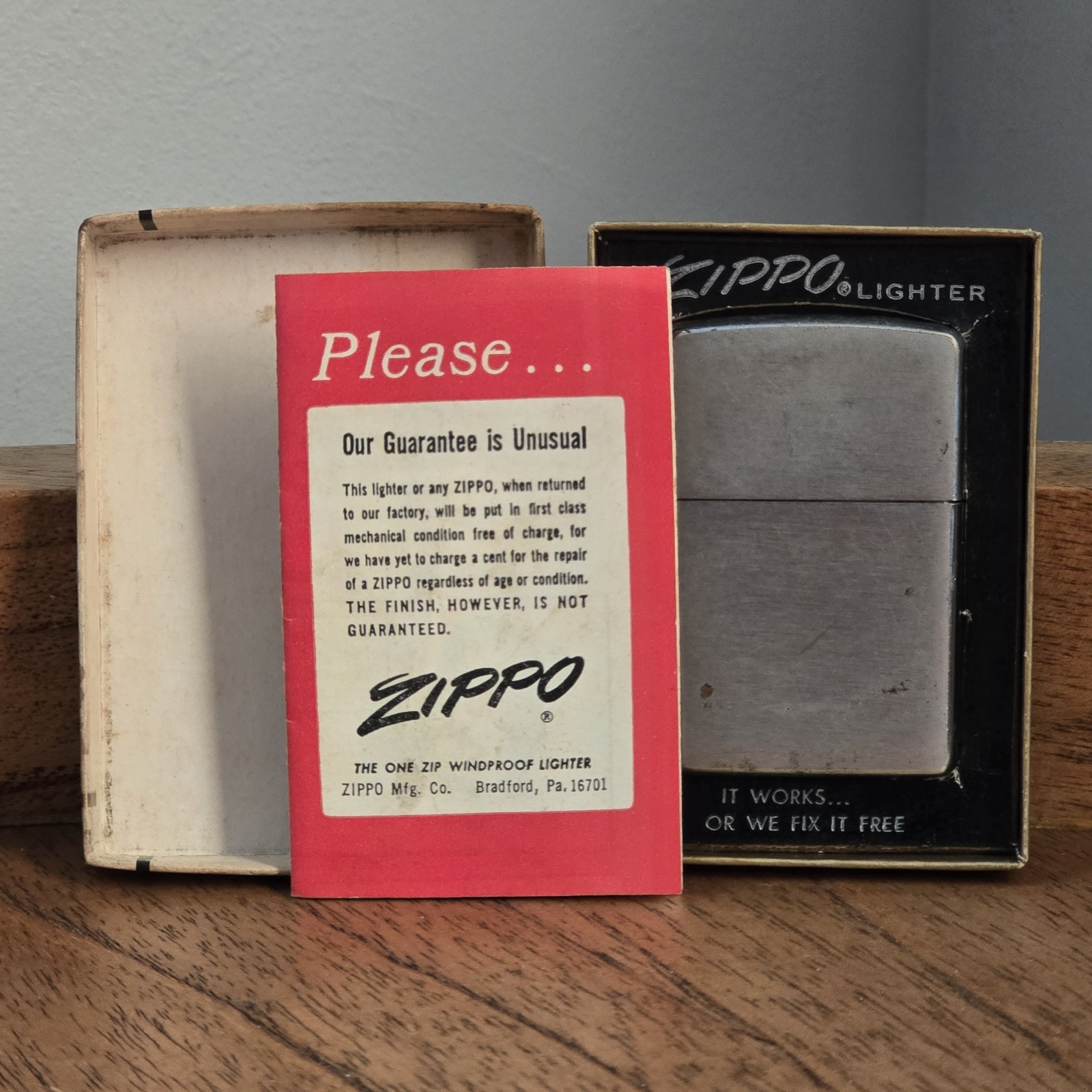 Zippo Lighter No. 200 Brush Finish with Original Box 1972 70s Zippo Lighter No. 200 Brush Finish with Original Box 1972 70s