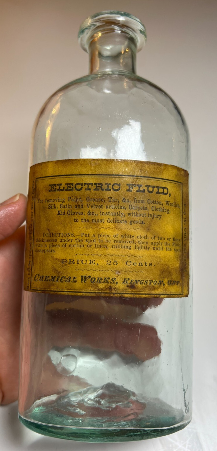 Antique Electric Fluid Bottle Kingston Ontario Label Open Pontil 1850s - 1860s Antique Electric Fluid Bottle Kingston Ontario Label Open Pontil 1850s - 1860s