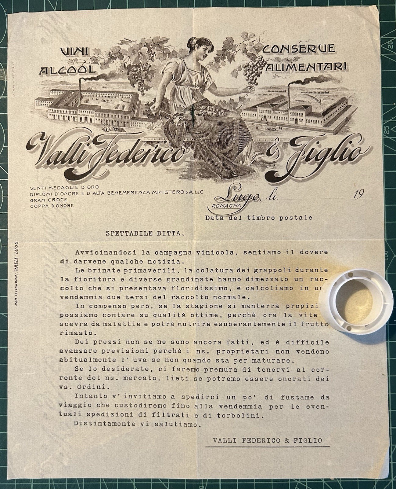 Rare invoice wines & food preserves VALLI Federico & Figlio-Lugo early '900 Rare invoice wines & food preserves VALLI Federico & Figlio-Lugo early '900
