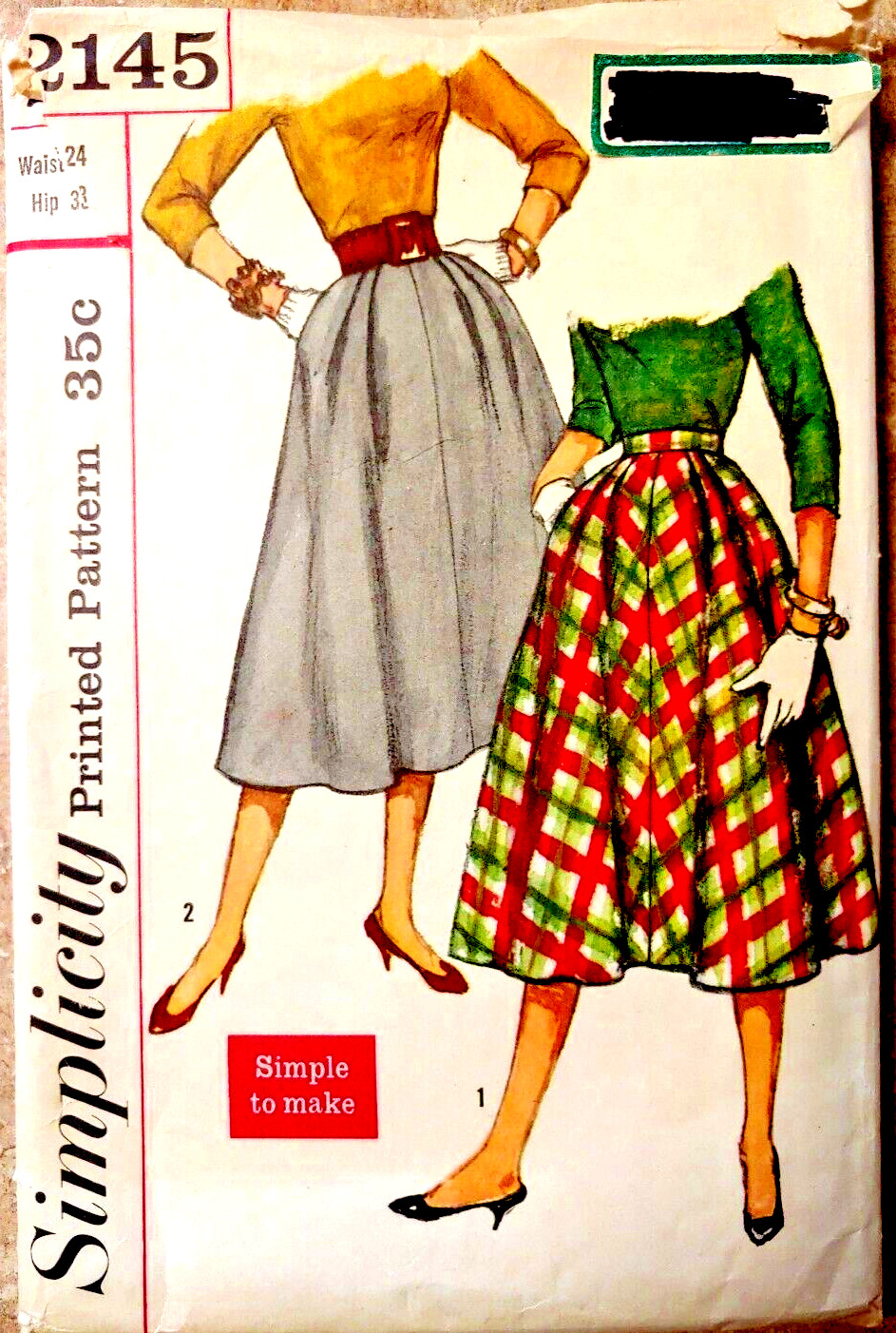 Vtg. Year 1957 Simplicity #2145 Jr. Misses & Misses Skirts Waist 24 Hip 33 Vtg. Year 1957 Simplicity #2145 Jr. Misses & Misses Skirts Waist 24 Hip 33