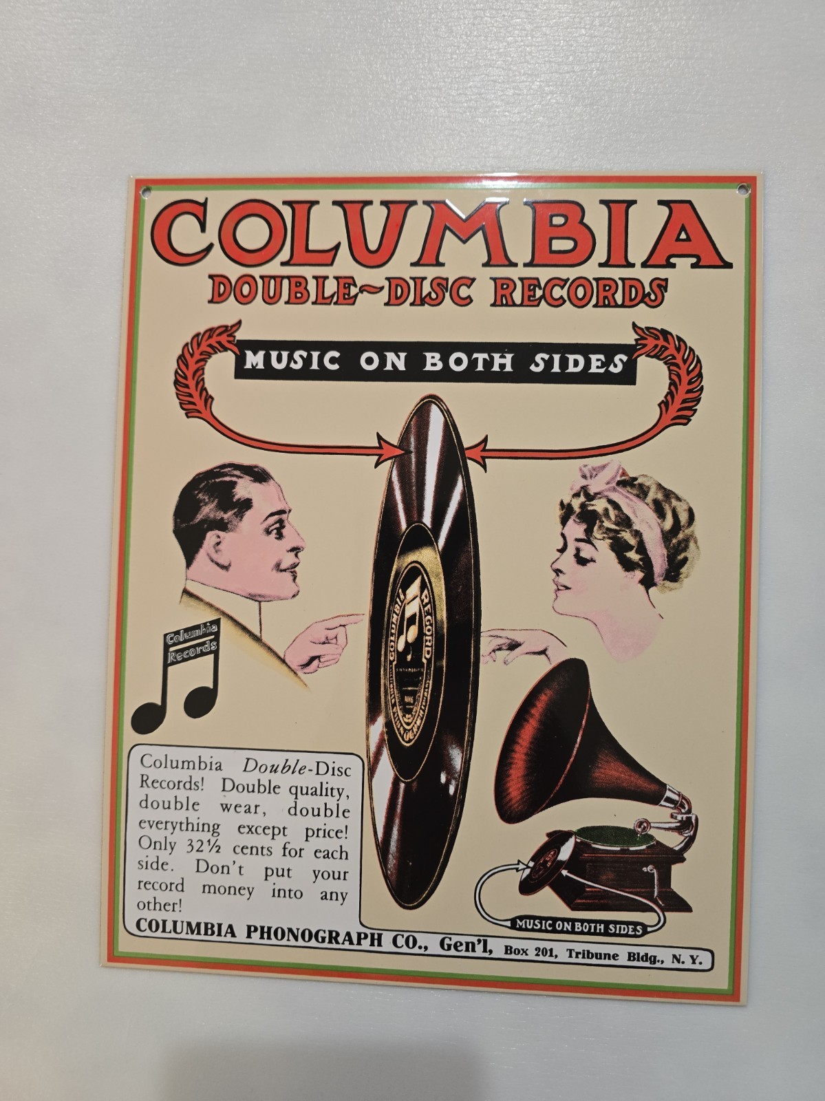 Vintage Columbia Phonograph Co. Records Enamel & Metal Heavy Advertising Sign Vintage Columbia Phonograph Co. Records Enamel & Metal Heavy Advertising Sign