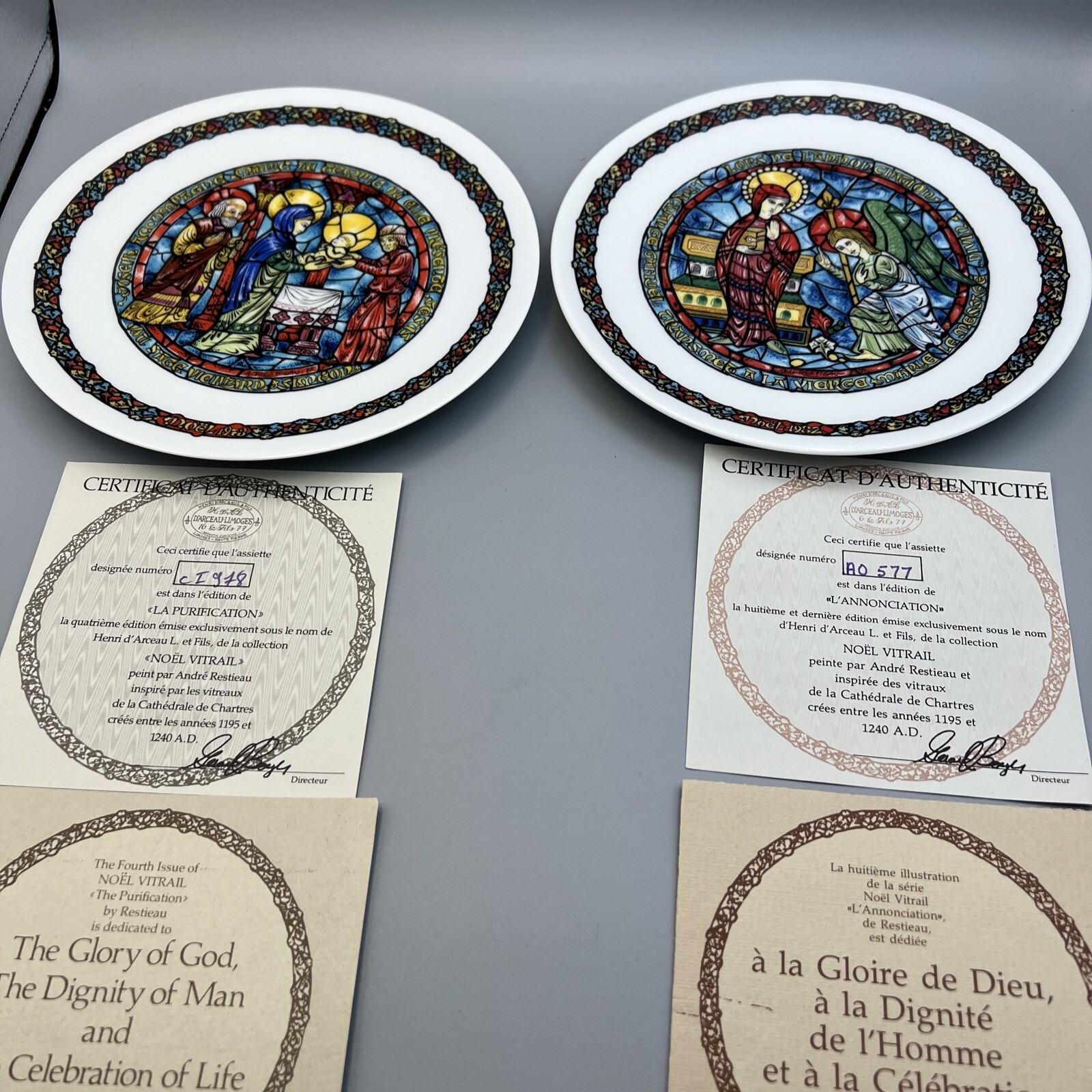 2: Darceau Limoges Noel Vitrail “La Purification” & L’Annonciation Plates M1685 2: Darceau Limoges Noel Vitrail “La Purification” & L’Annonciation Plates M1685