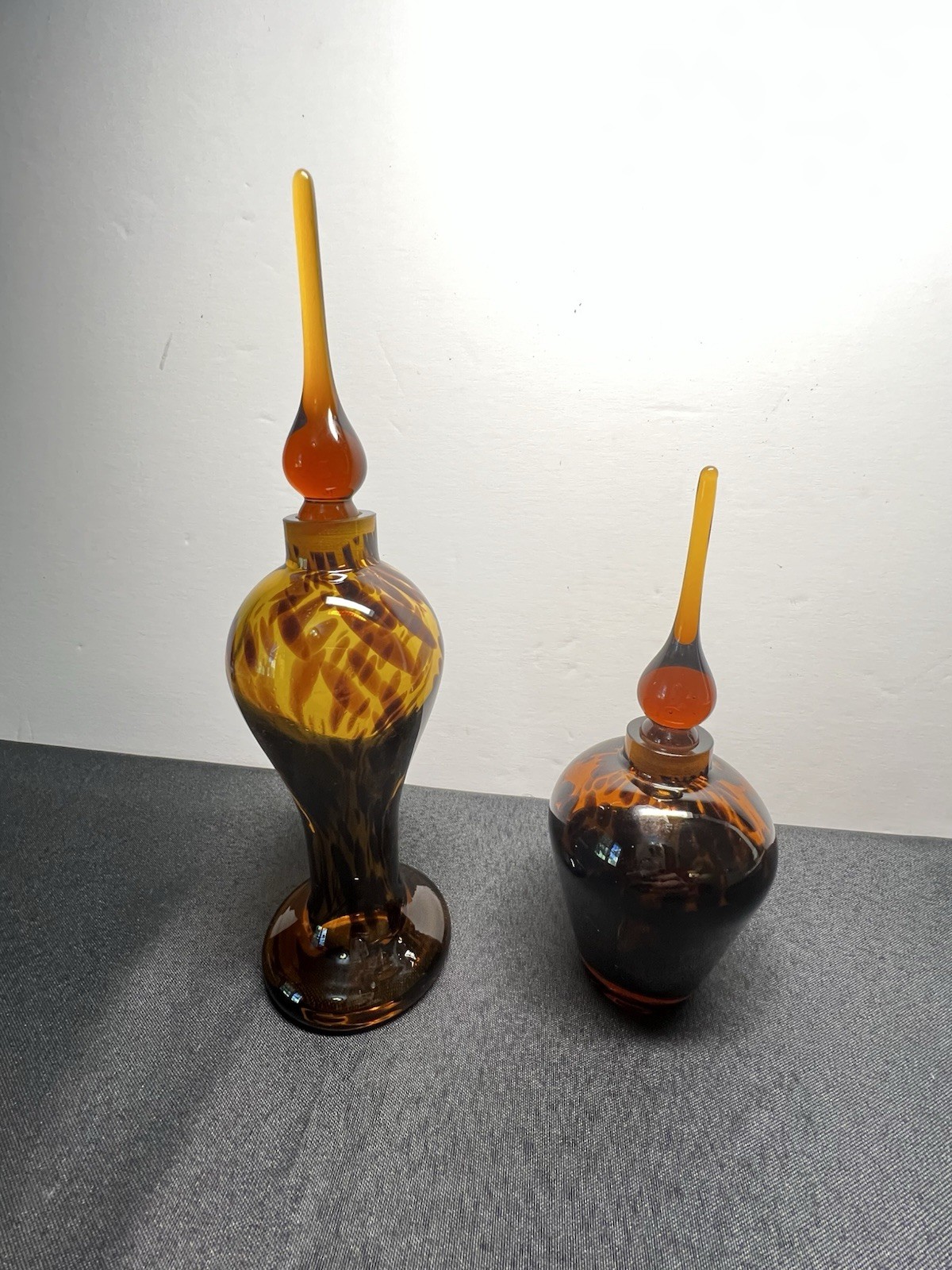 Vintage Amber Honey Art Glass Perfume Bottles w/ Stoppers Vintage Amber Honey Art Glass Perfume Bottles w/ Stoppers