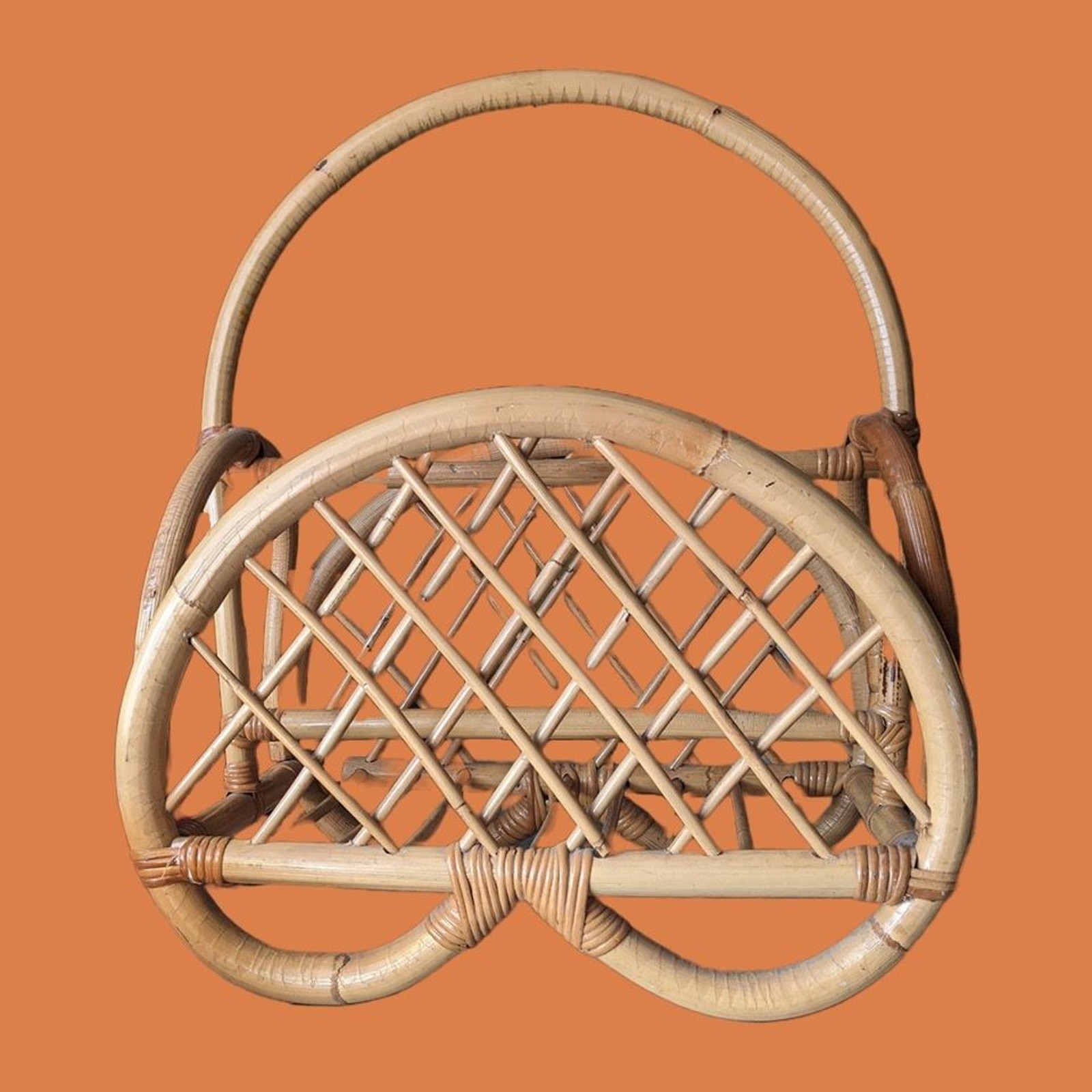 Vintage 1950s Paul Frankl for Pretzel Rattan Bent Bamboo Magazine Holder Vintage 1950s Paul Frankl for Pretzel Rattan Bent Bamboo Magazine Holder