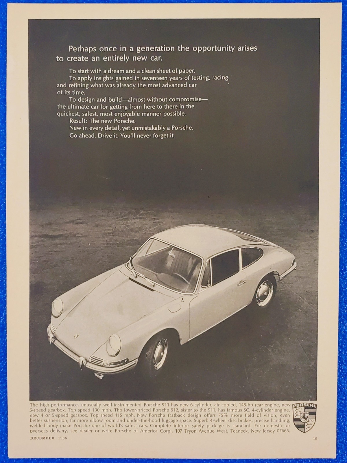 1966 Porsche 911 912 Once in a Generation Retro Classic Car Art Print Ad