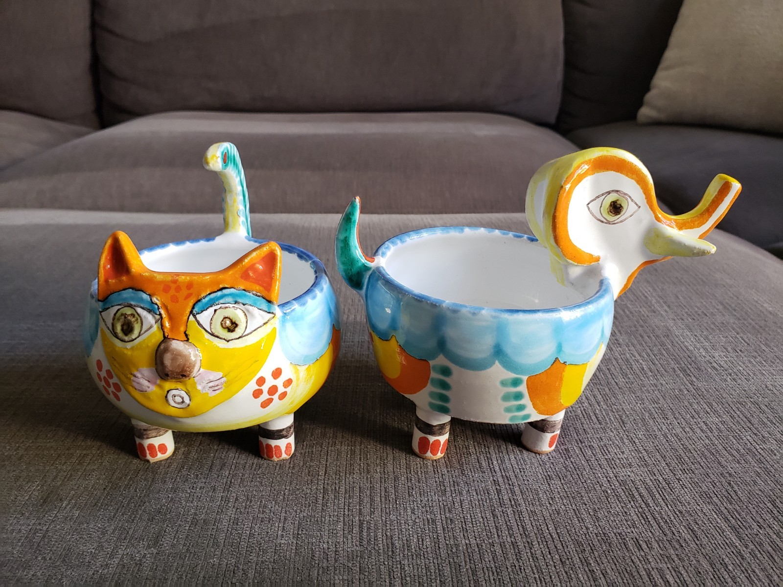 Vintage DeSimone Italy Cat And Elephant Pottery Italian Handpainted Ceramic RARE Vintage DeSimone Italy Cat And Elephant Pottery Italian Handpainted Ceramic RARE