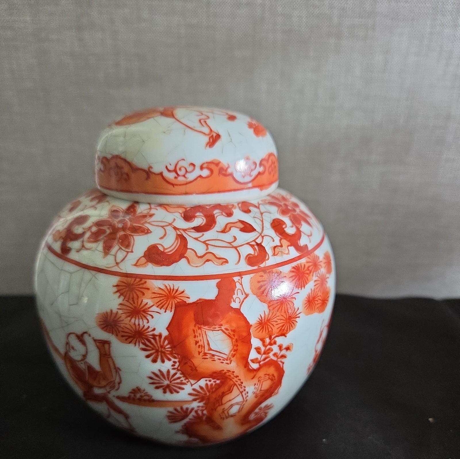Vintage Macau Chinese Porcelain Ginger Jar  Scholars 4.5 Inch