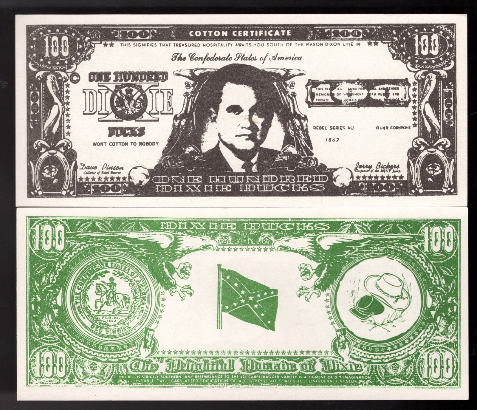 1972 George Wallace Campaign Currency Dixie Bucks Presidential Civil War Theme