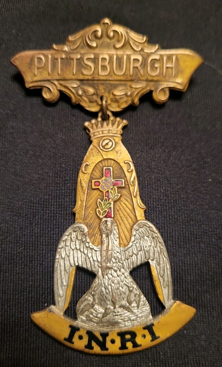 VTG Antique Masonic Pittsburgh PA USA Medal/Badge Rose Croix Eagle Cross INRI VTG Antique Masonic Pittsburgh PA USA Medal/Badge Rose Croix Eagle Cross INRI