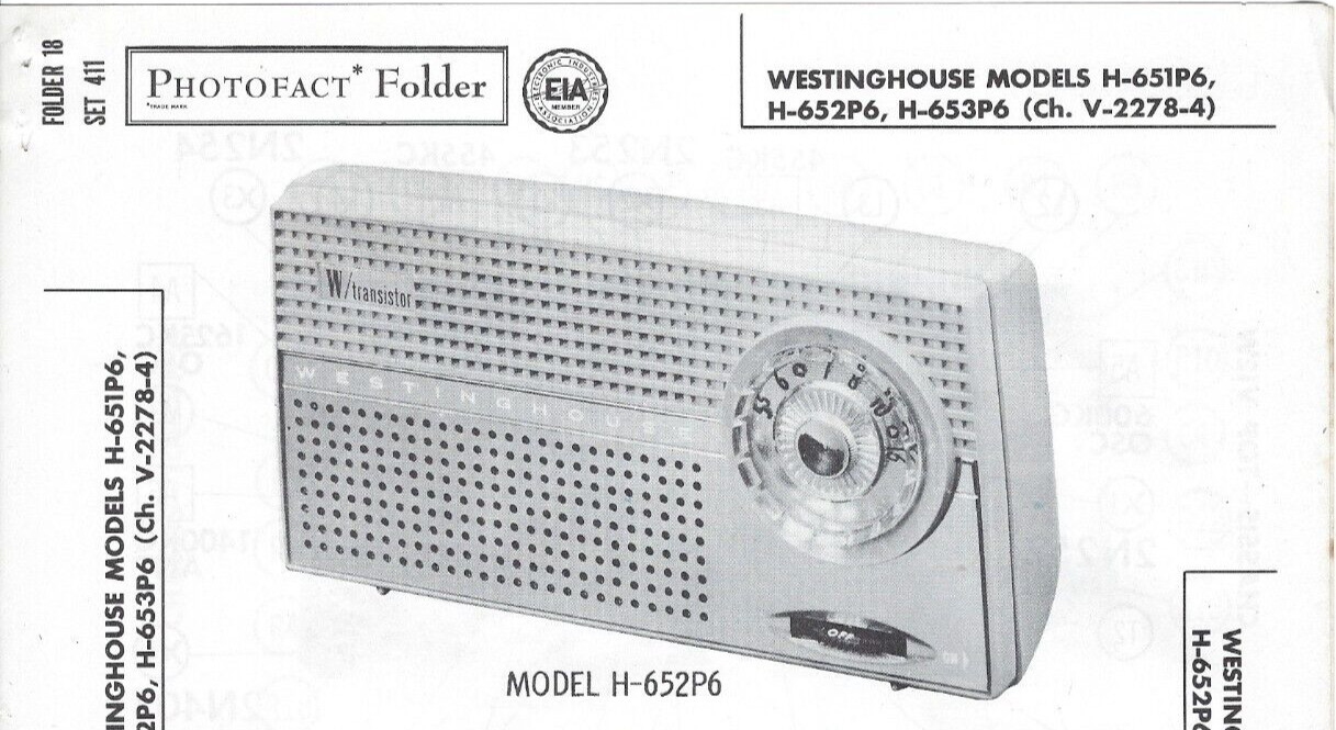 1958 WESTINGHOUSE H-652P6 Transistor RADIO Photofact SERVICE Repair MANUAL 651P6 1958 WESTINGHOUSE H-652P6 Transistor RADIO Photofact SERVICE Repair MANUAL 651P6