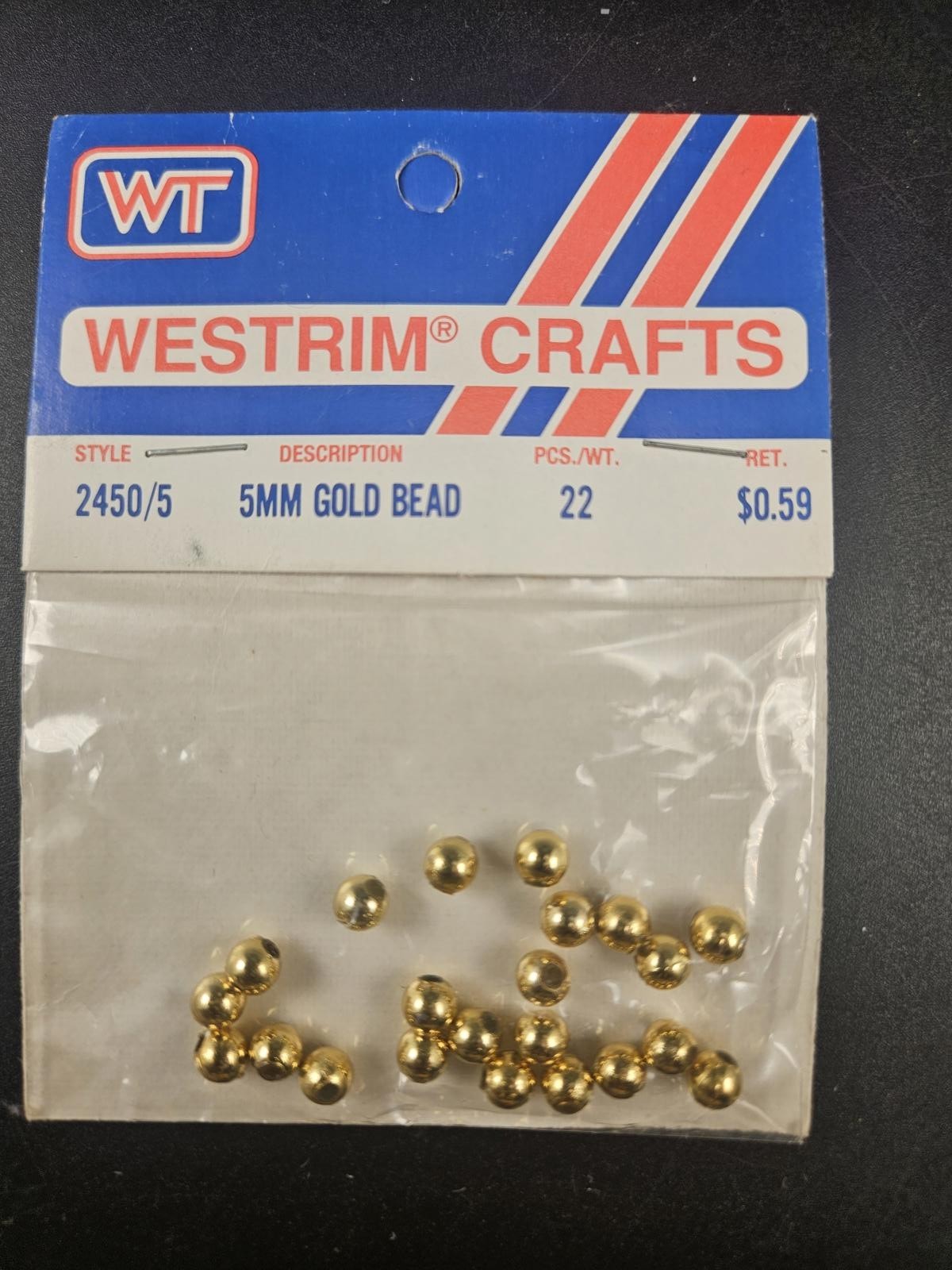 Vintage Westrim Crafts 5MM Gold Beads 22 Pcs New Old Stock 1980s Craft Supply