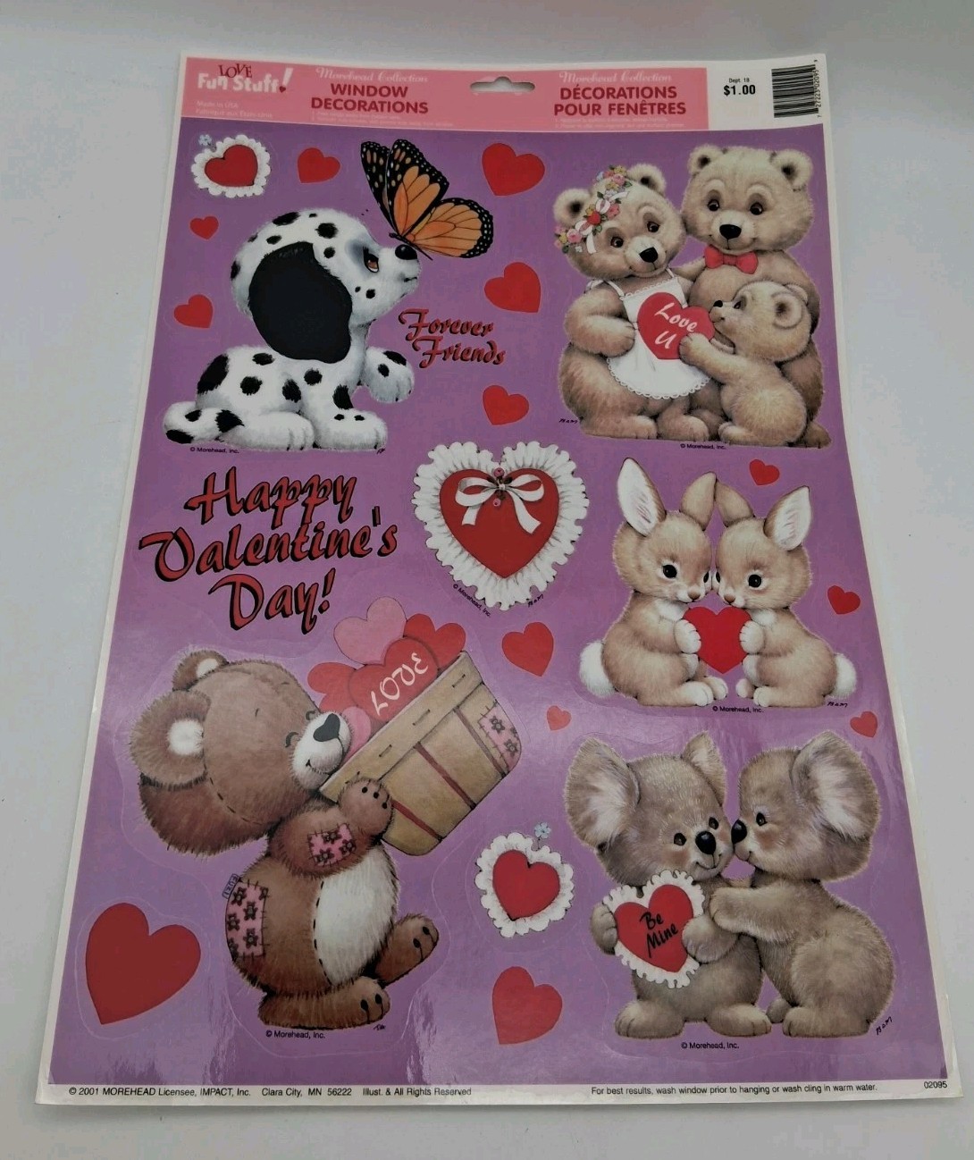 NOS Vtg Morehead Window Decorations Clings Valentine's Day 2001 Forever Friends