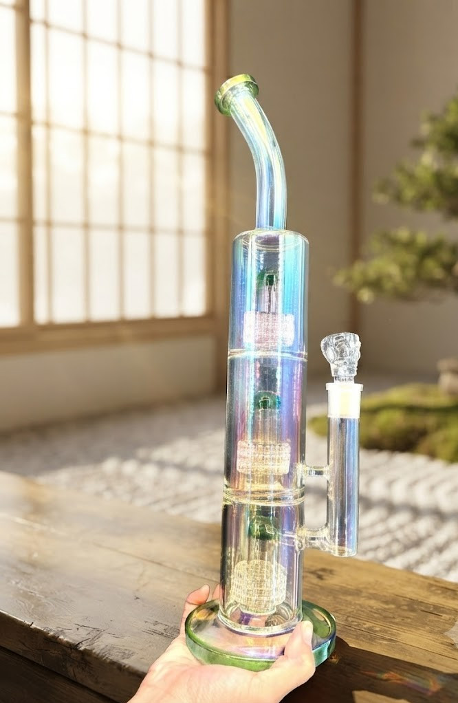 16" Heavy Thick Iridescent Glass Water Pipe w/Skull Herb Catcher Premium Durable 16" Heavy Thick Iridescent Glass Water Pipe w/Skull Herb Catcher Premium Durable