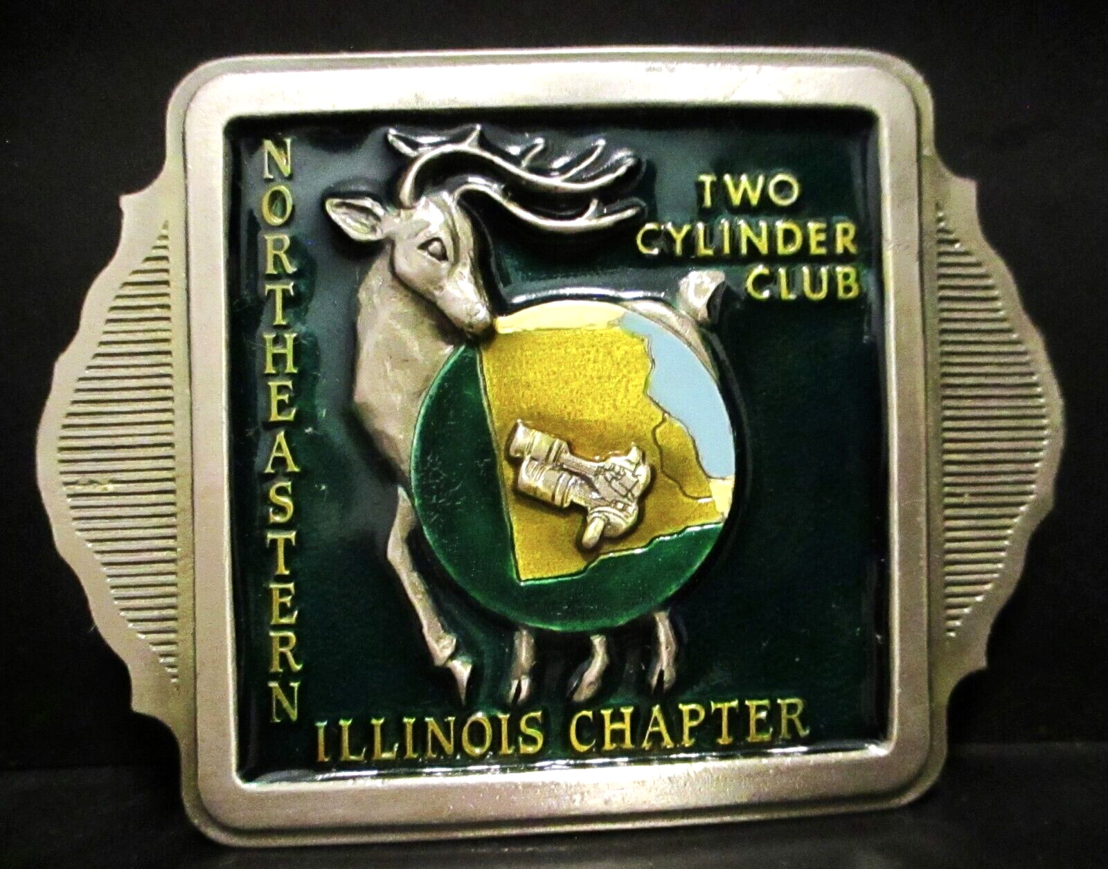 John Deere Two Cylinder Tractor Club Belt Buckle Northeastern IL Chapt Deer Logo John Deere Two Cylinder Tractor Club Belt Buckle Northeastern IL Chapt Deer Logo