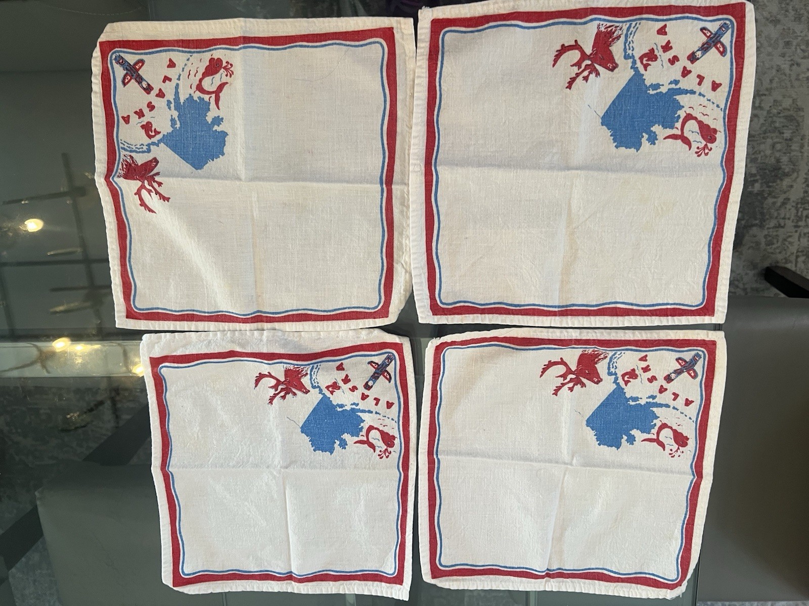 vtg mid century Souvenir MCM ALASKA Vintage State Collectible cloth napkins