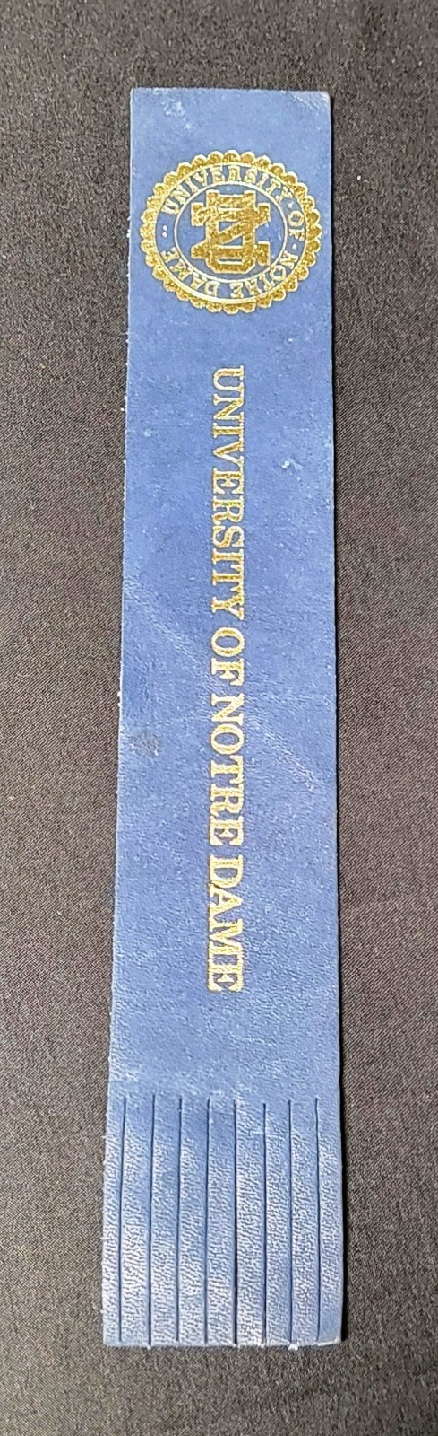 Vintage University Notre Dame Leather Bookmark Fringe Blue Gold Embossed EUC