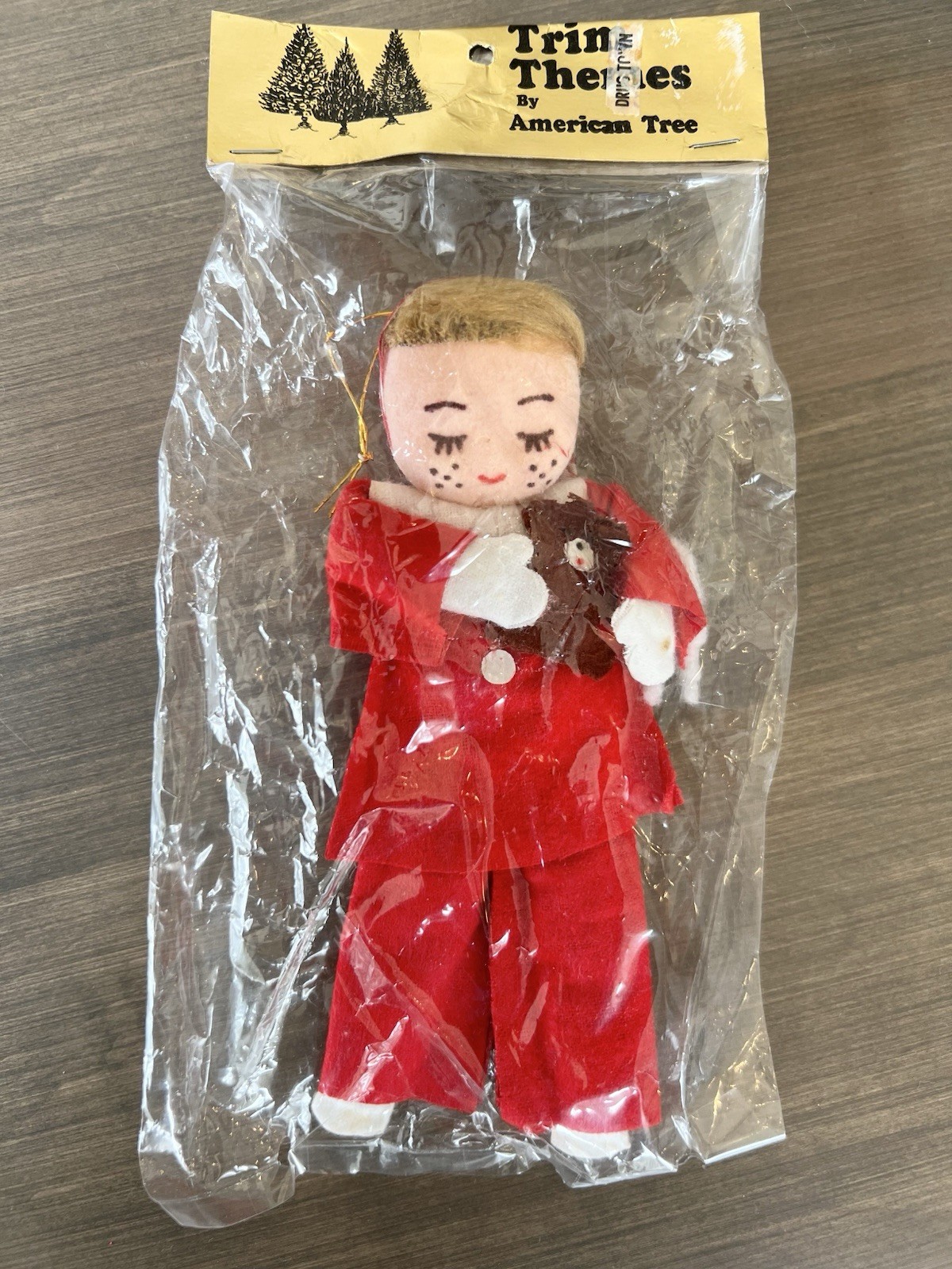 Vtg 1960’s Flocked Face Fabric Bendable Sleeping Child Christmas Ornament NIP (A