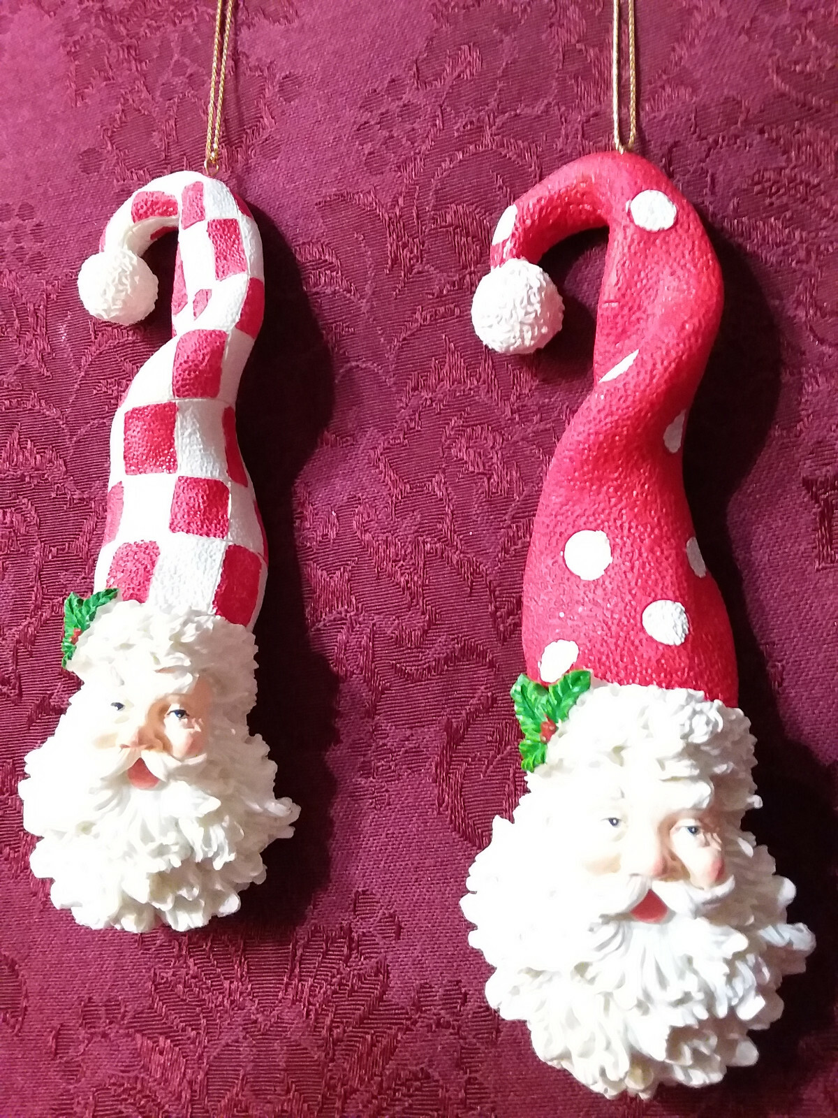 Home Interiors Christmas Ornaments "Holly Jolly Santas" Pair/ New Old Stock