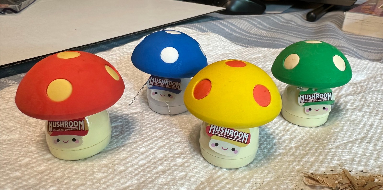 Lot of 4 Vintage Scholastic Book Fair Mushroom Pencil Sharpeners Erasers Lot of 4 Vintage Scholastic Book Fair Mushroom Pencil Sharpeners Erasers