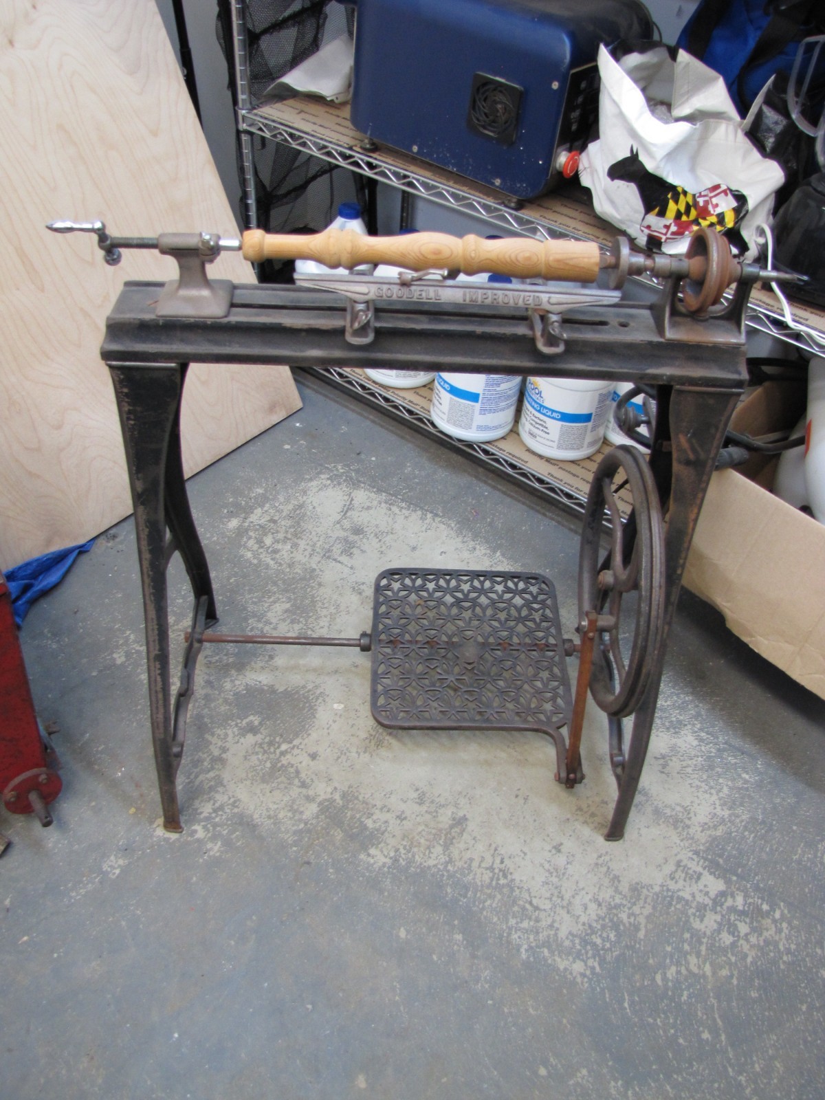 Antique Goodell Improved Treadle Lathe with Accessories Antique Goodell Improved Treadle Lathe with Accessories