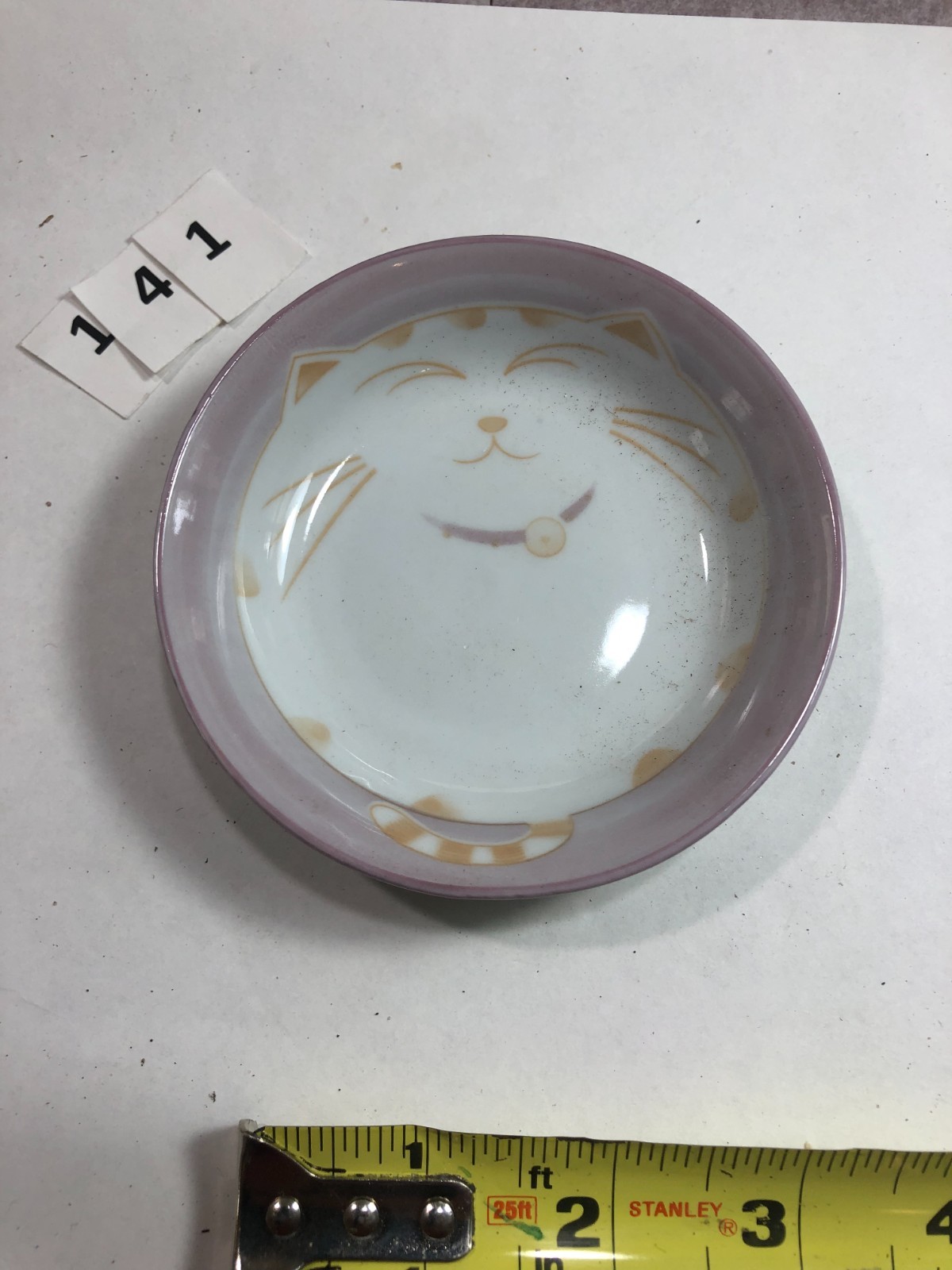4x Fat cat design ceramic soy dish / saucer, PINK , 4" round S-141 4x Fat cat design ceramic soy dish / saucer, PINK , 4" round S-141