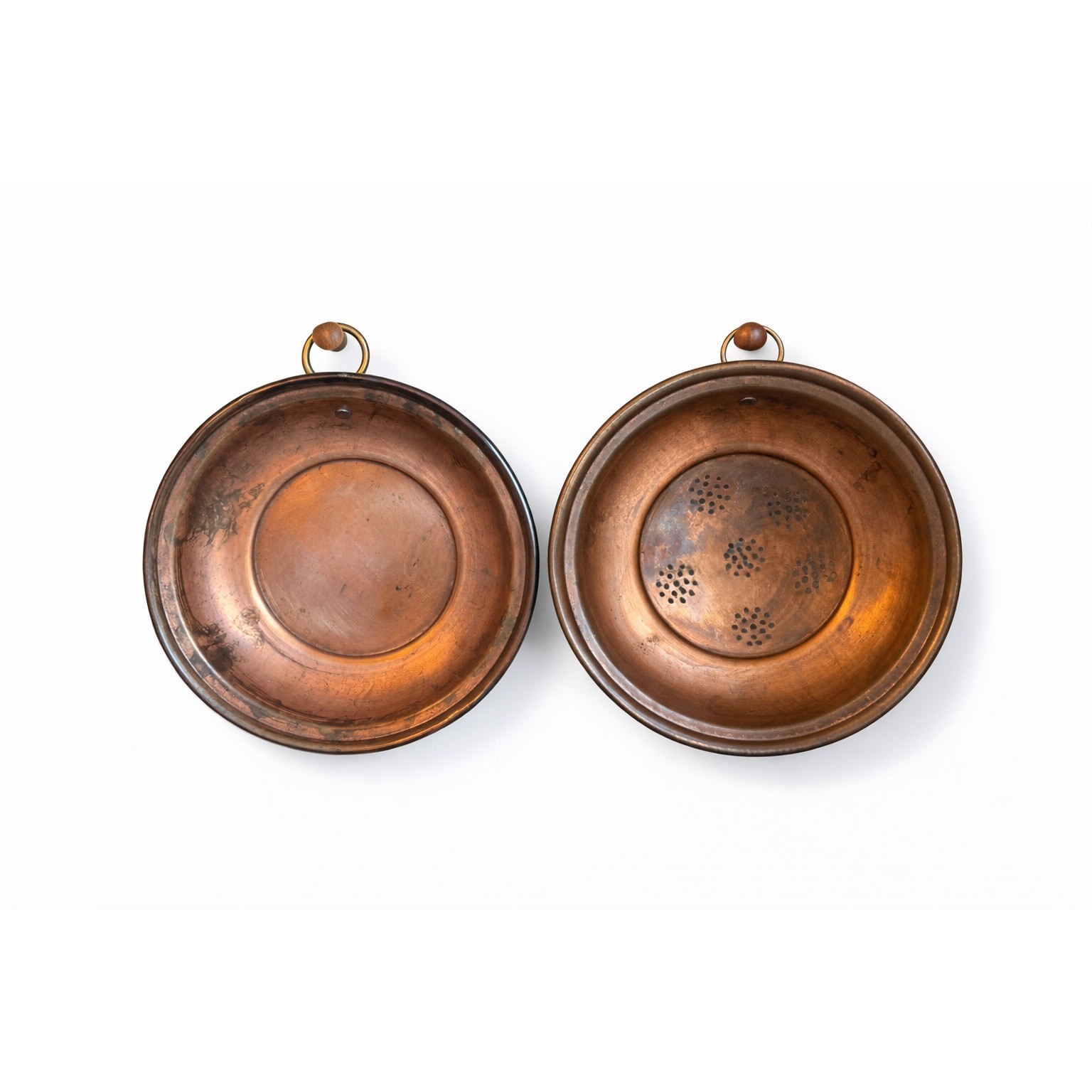 Antique 19th Century Handmade Copper Plate & Sieve Set Antique 19th Century Handmade Copper Plate & Sieve Set