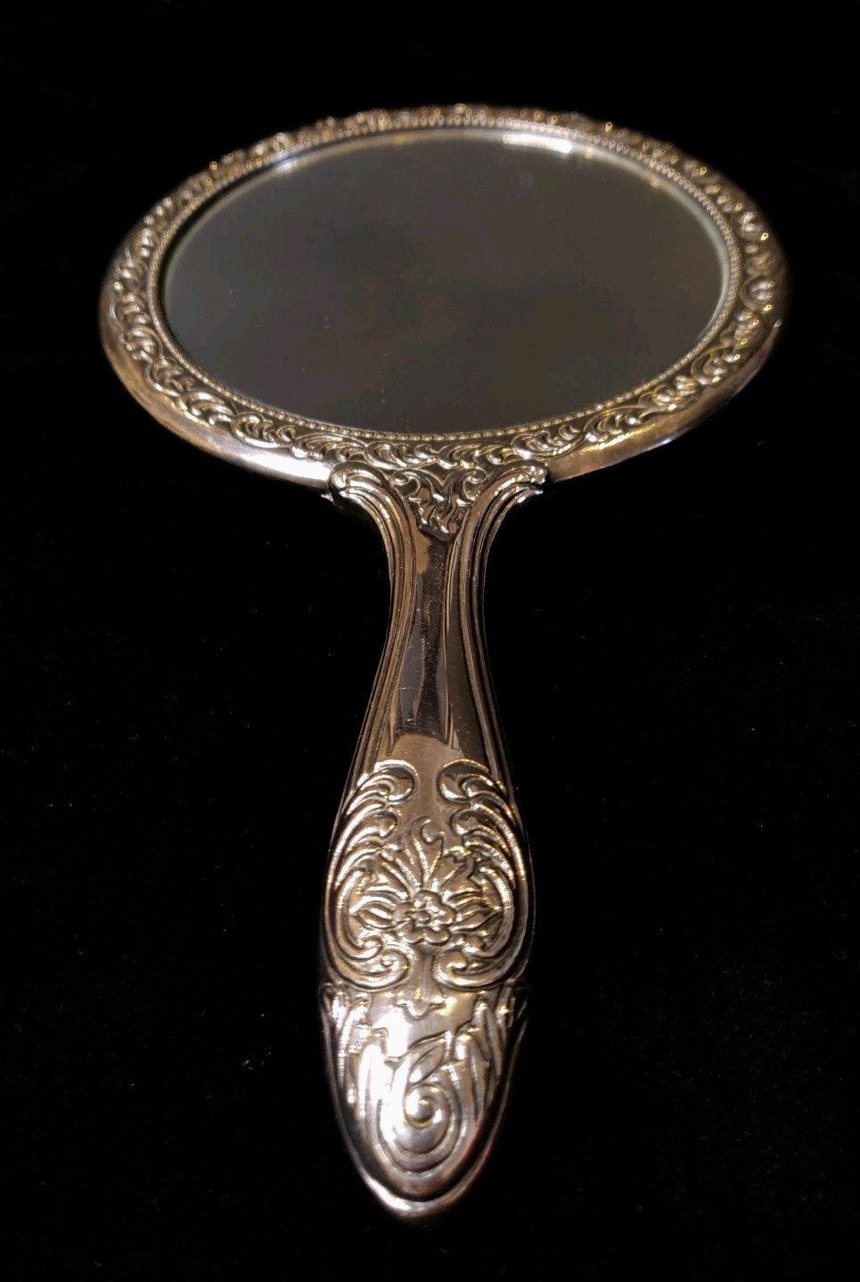 Vintage Silver Tone Repousse Silver Vanity Hand Mirror 9.5 In Long X 5.5" Wide Vintage Silver Tone Repousse Silver Vanity Hand Mirror 9.5 In Long X 5.5" Wide