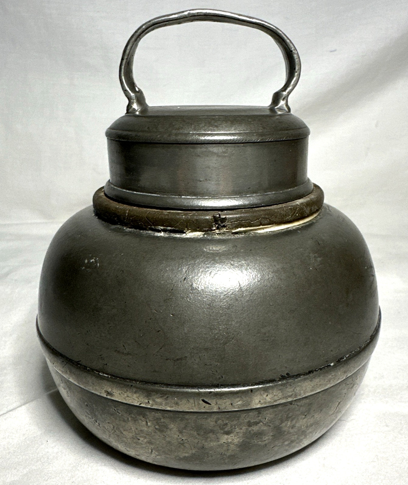 Antique French Pewter Soup Pot 6" Marked Broth **Unopened** Antique French Pewter Soup Pot 6" Marked Broth **Unopened**