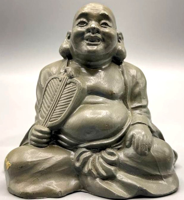Vintage Laughing Buddha Hotei Cast Metal Figurine Grey Finish 4.5" Vintage Laughing Buddha Hotei Cast Metal Figurine Grey Finish 4.5"