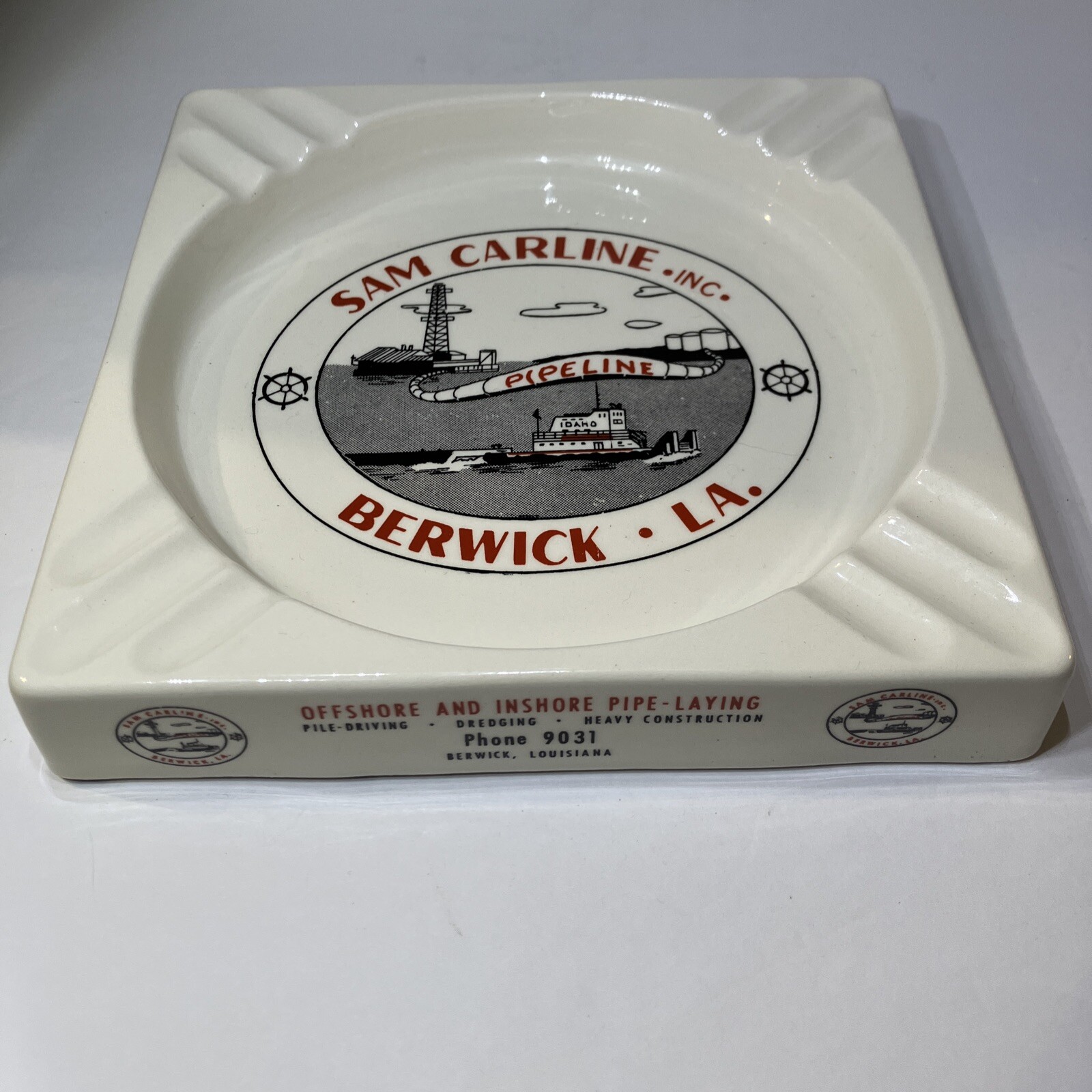 Vintage Sam Carline Berwick LA Pipeline Ashtray Evangeline Specialties Company Vintage Sam Carline Berwick LA Pipeline Ashtray Evangeline Specialties Company
