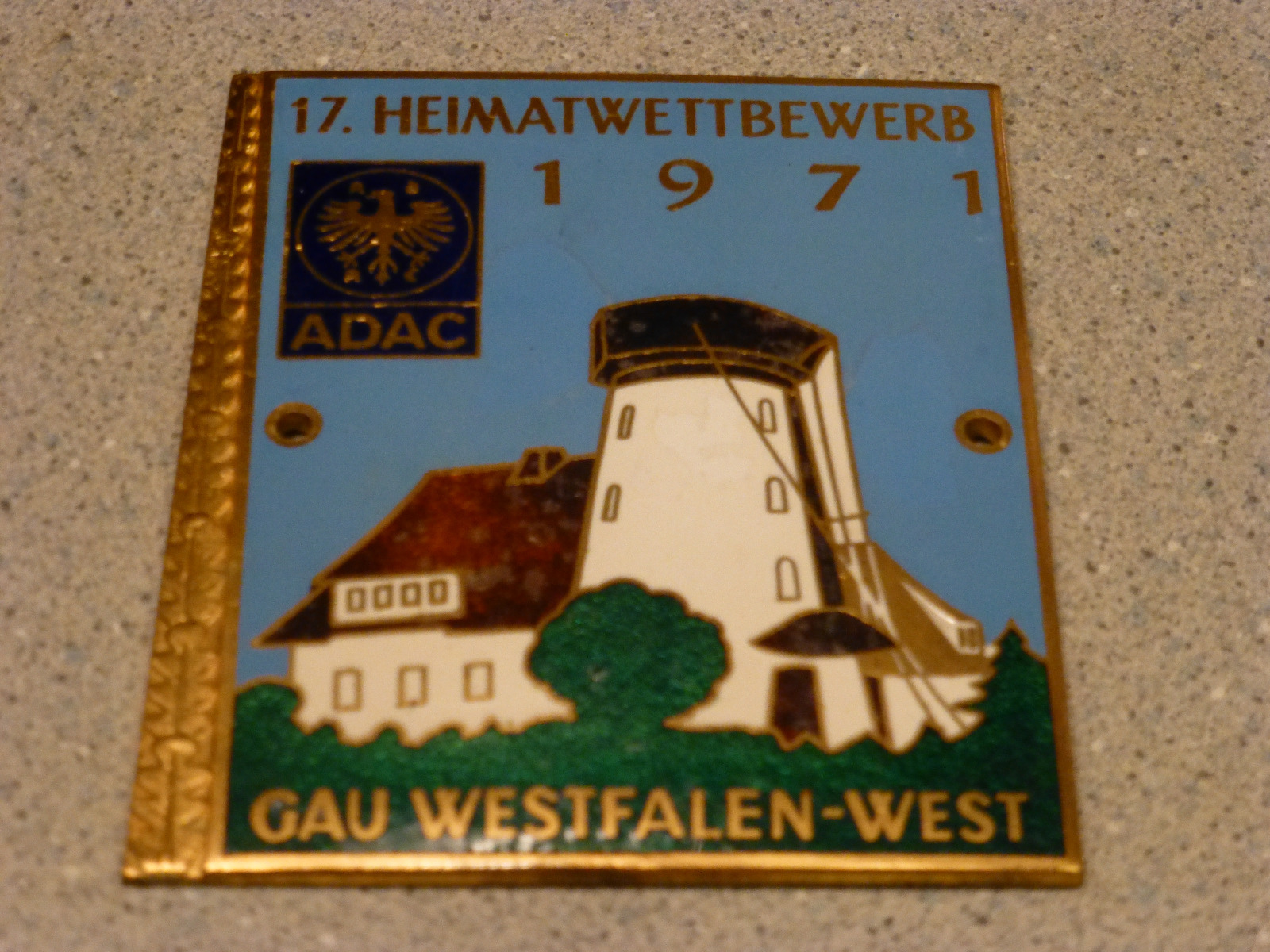 17. Heimatwettbewerb 1971 ADAC Gau Westfalen-West Badge emblem A. Rettenmaier 17. Heimatwettbewerb 1971 ADAC Gau Westfalen-West Badge emblem A. Rettenmaier