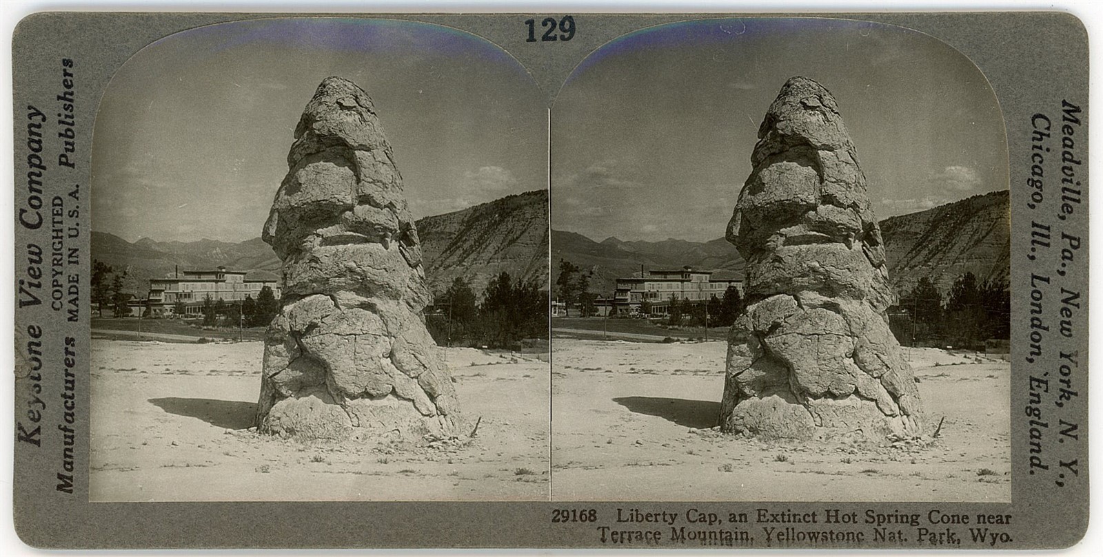 YELLOWSTONE STEREOVIEW - Mammoth - Liberty Cap - Keystone View Co 1920s YELLOWSTONE STEREOVIEW - Mammoth - Liberty Cap - Keystone View Co 1920s