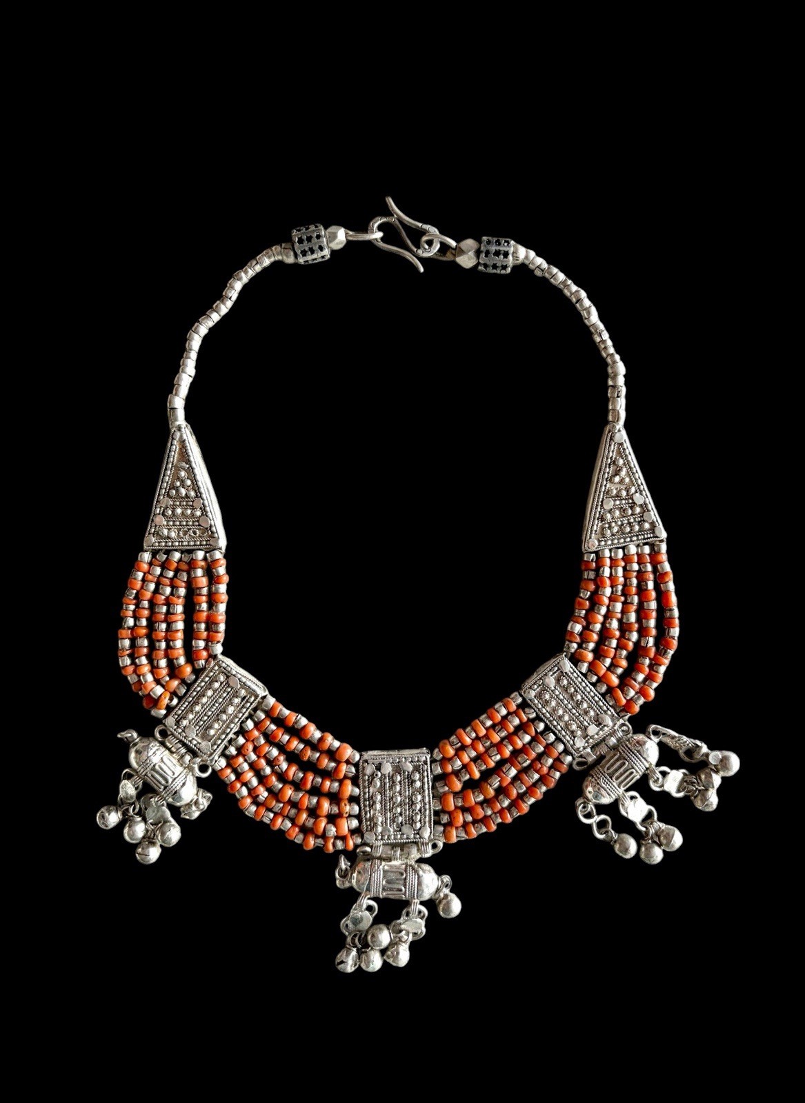 Antique Solid Silver Yemenite Coral Necklace Tribal Jewish Wedding Filigree Antique Solid Silver Yemenite Coral Necklace Tribal Jewish Wedding Filigree