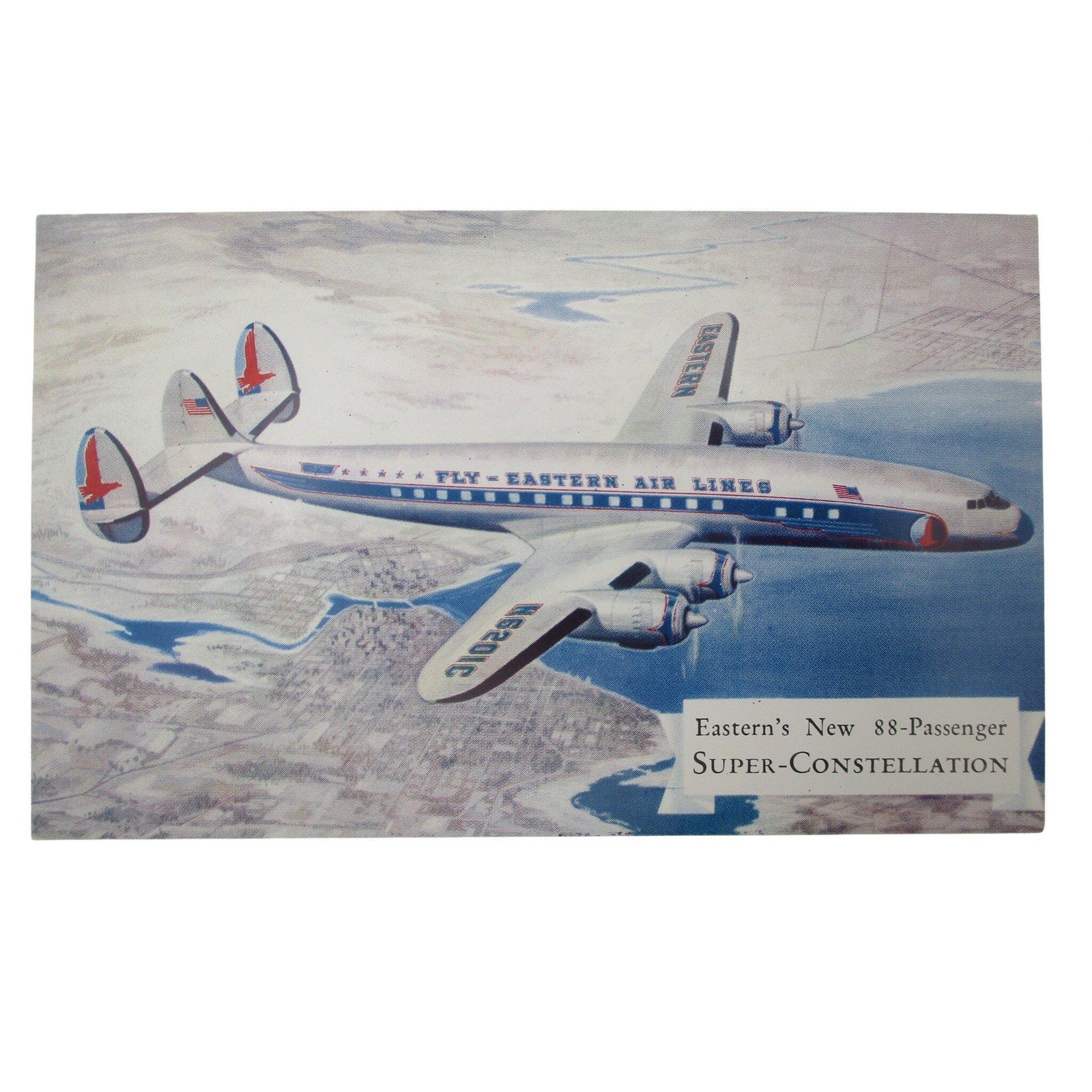 Vintage Fly Eastern Air Lines Super-Constellation 88-Passenger Aircraft Postcard Vintage Fly Eastern Air Lines Super-Constellation 88-Passenger Aircraft Postcard