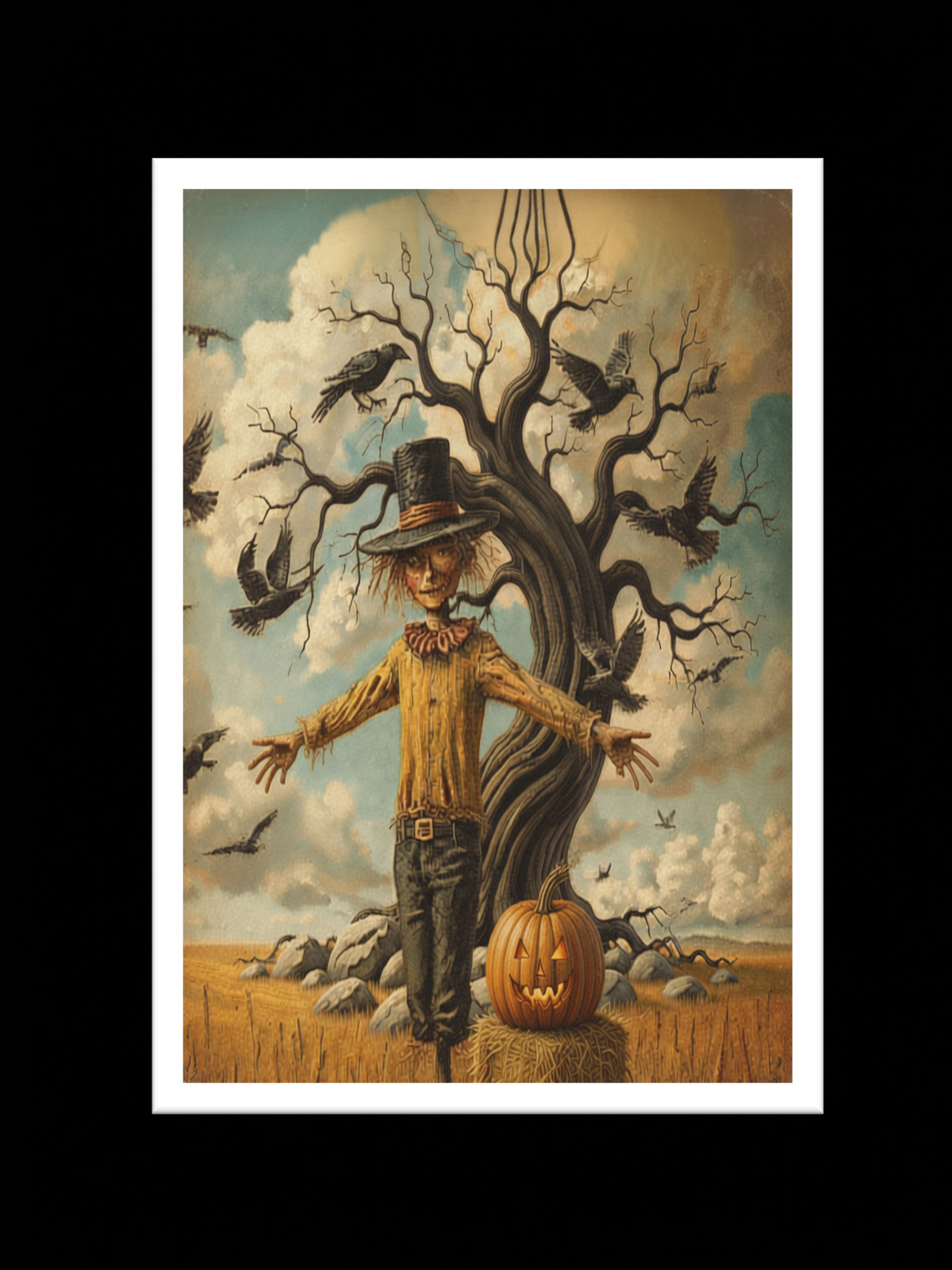 VTG Style Blank Postcard Scarecrow Pumpkin Crows Halloween Fall Harvest VTG Style Blank Postcard Scarecrow Pumpkin Crows Halloween Fall Harvest