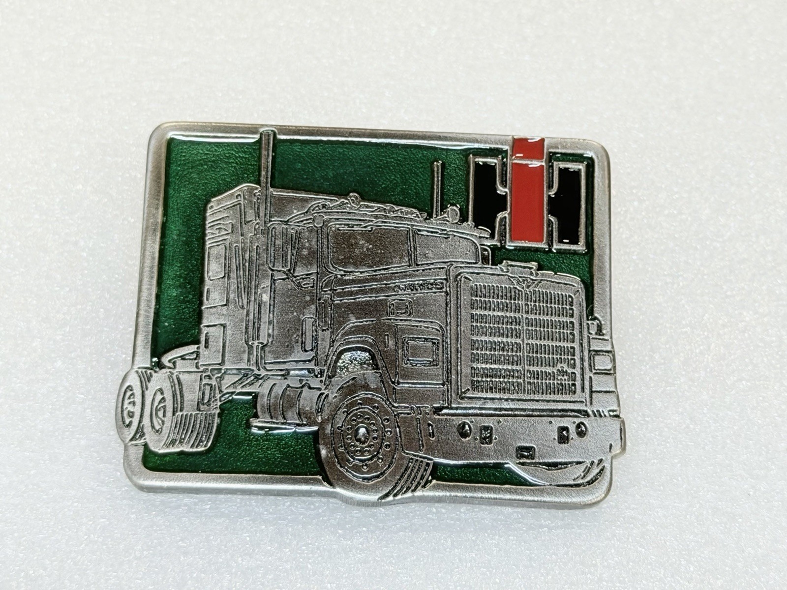 Vintage International Harvester IH Belt Buckle Semi Truck Red Black Logo Green Vintage International Harvester IH Belt Buckle Semi Truck Red Black Logo Green