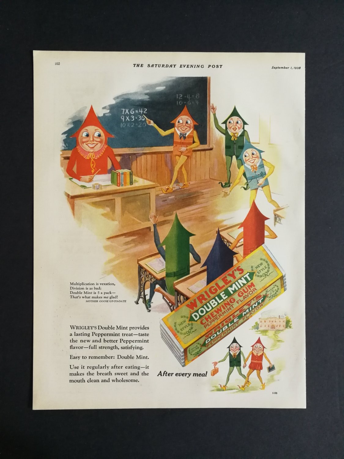 1928 Wrigley's Double Mint Chewing Gum Vintage Print Ad School Classroom Elves 1928 Wrigley's Double Mint Chewing Gum Vintage Print Ad School Classroom Elves